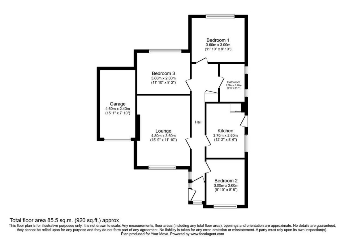 Floorplan of 3 bedroom Detached Bungalow to rent, Newbury Avenue, Maidstone, Kent, ME16