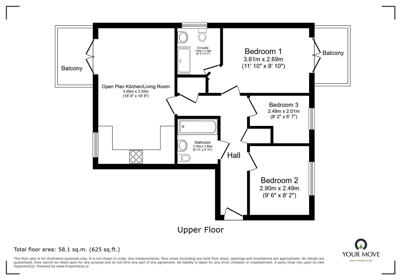 Floorplan of 3 bedroom Flat for sale, Brunell Close, Maidstone, Kent, ME16