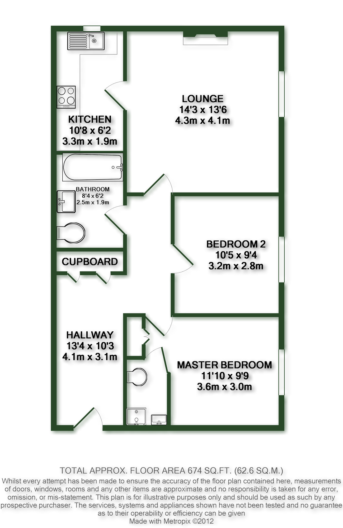 Floorplan of 2 bedroom  Flat for sale, Bodiam Court, Maidstone, Kent, ME16