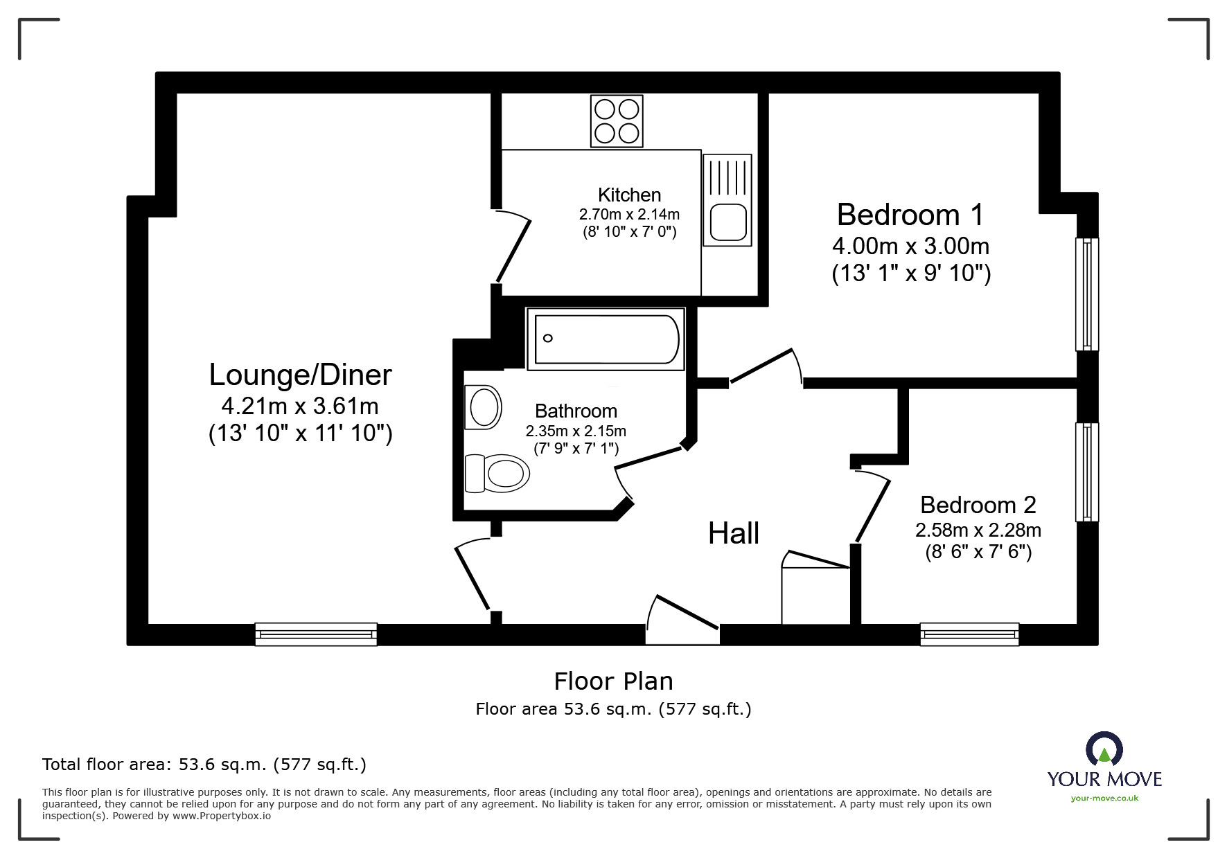 Floorplan of 2 bedroom End Terrace Flat for sale, Queens House, Fennel Close, Kent, ME16