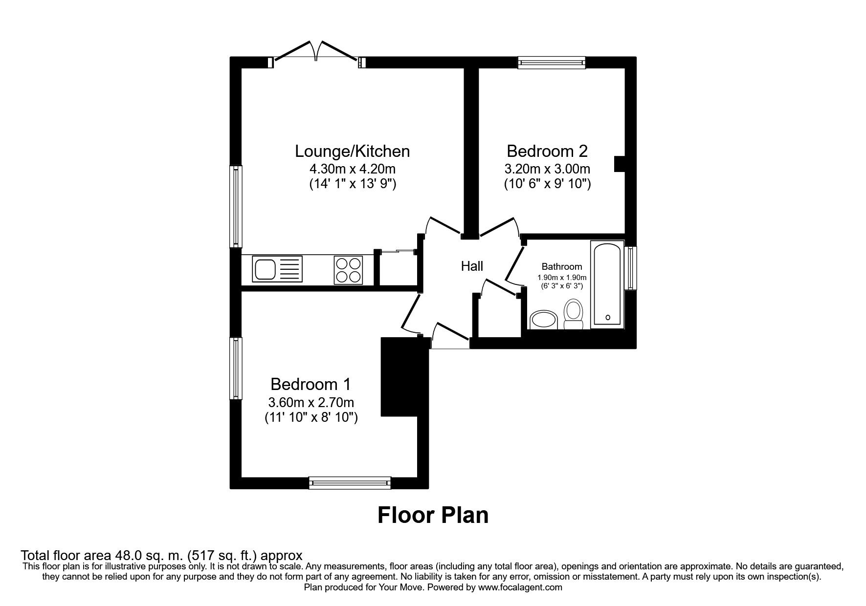 Floorplan of 2 bedroom  Flat for sale, Tennison Way, Maidstone, Kent, ME15