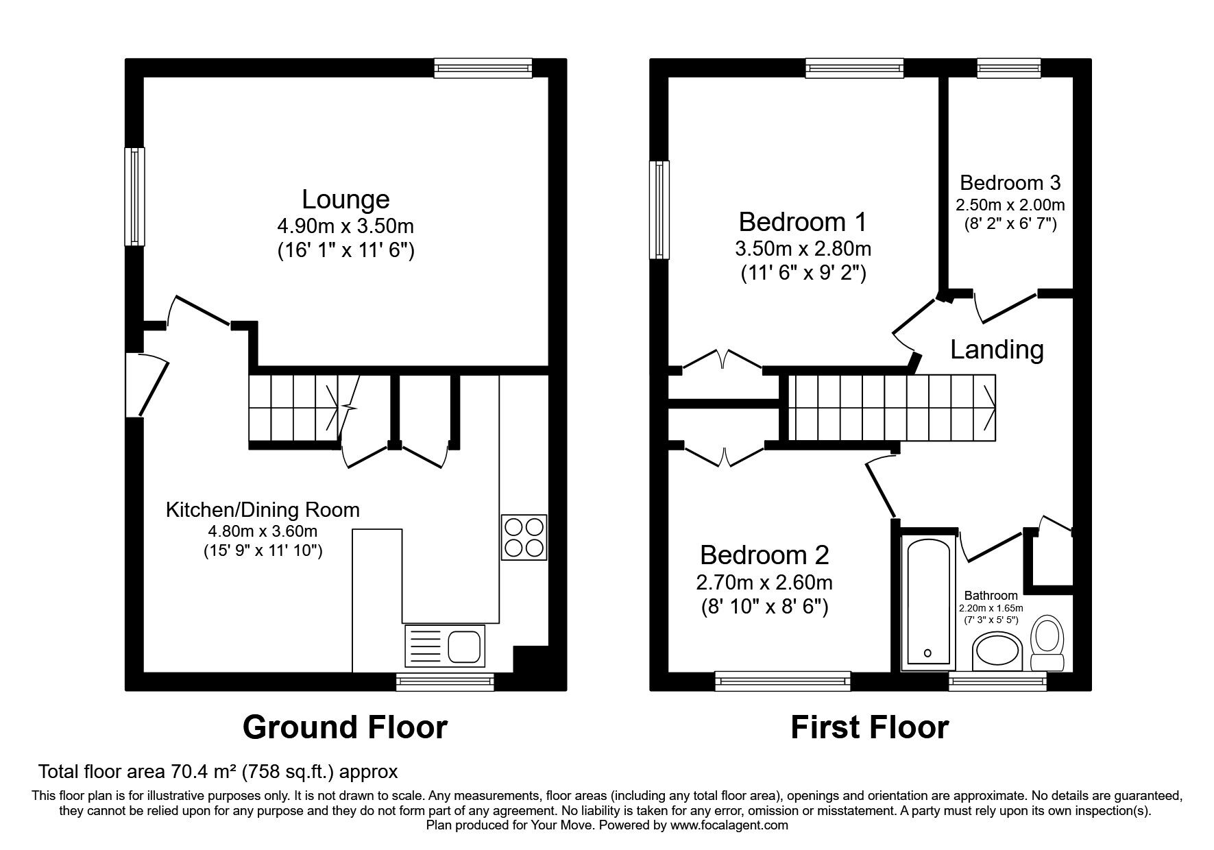 Floorplan of 3 bedroom End Terrace House to rent, Wheatcroft Grove, Rainham, Kent, ME8