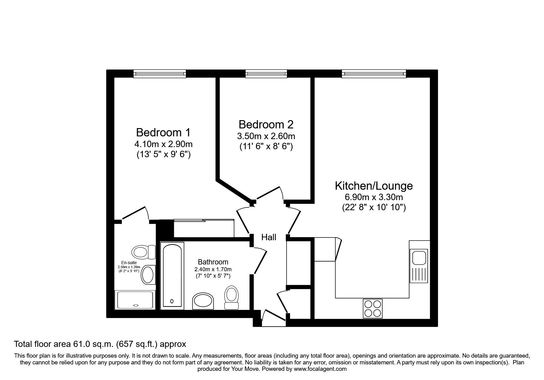 Floorplan of 2 bedroom  Flat for sale, Arundel Square, Maidstone, Kent, ME15