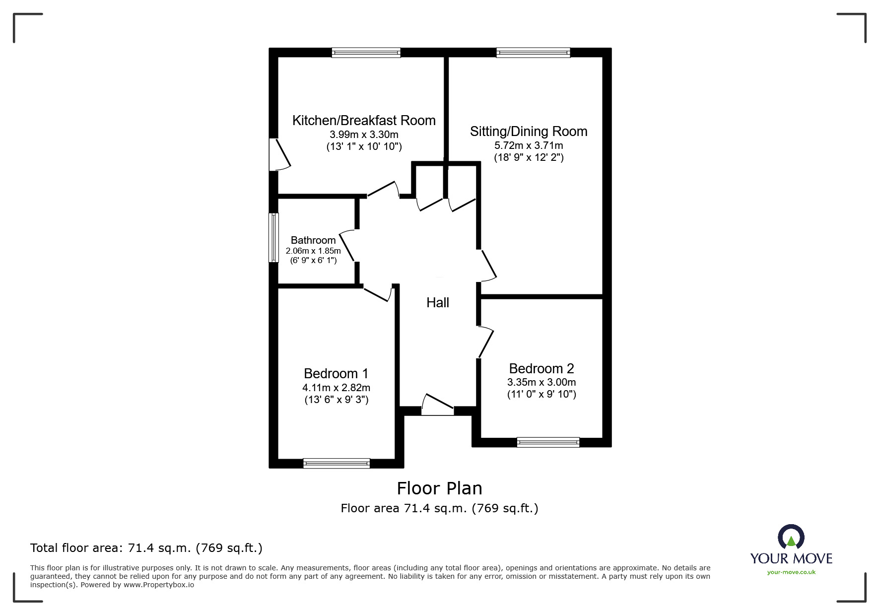 Floorplan of 2 bedroom Semi Detached Bungalow for sale, Anglesey Avenue, Maidstone, Kent, ME15