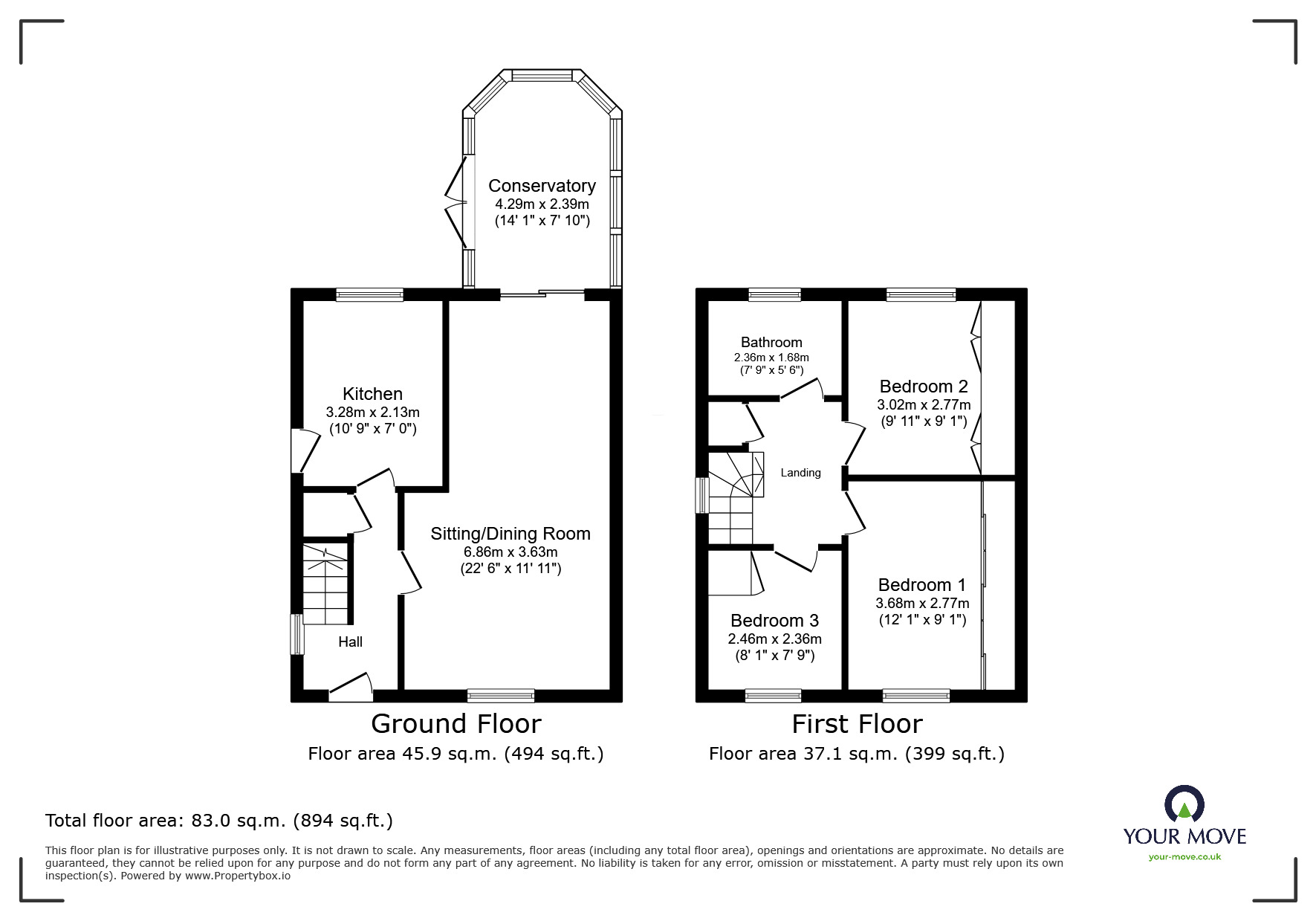 Floorplan of 3 bedroom Semi Detached House for sale, South Crescent, Coxheath, Kent, ME17