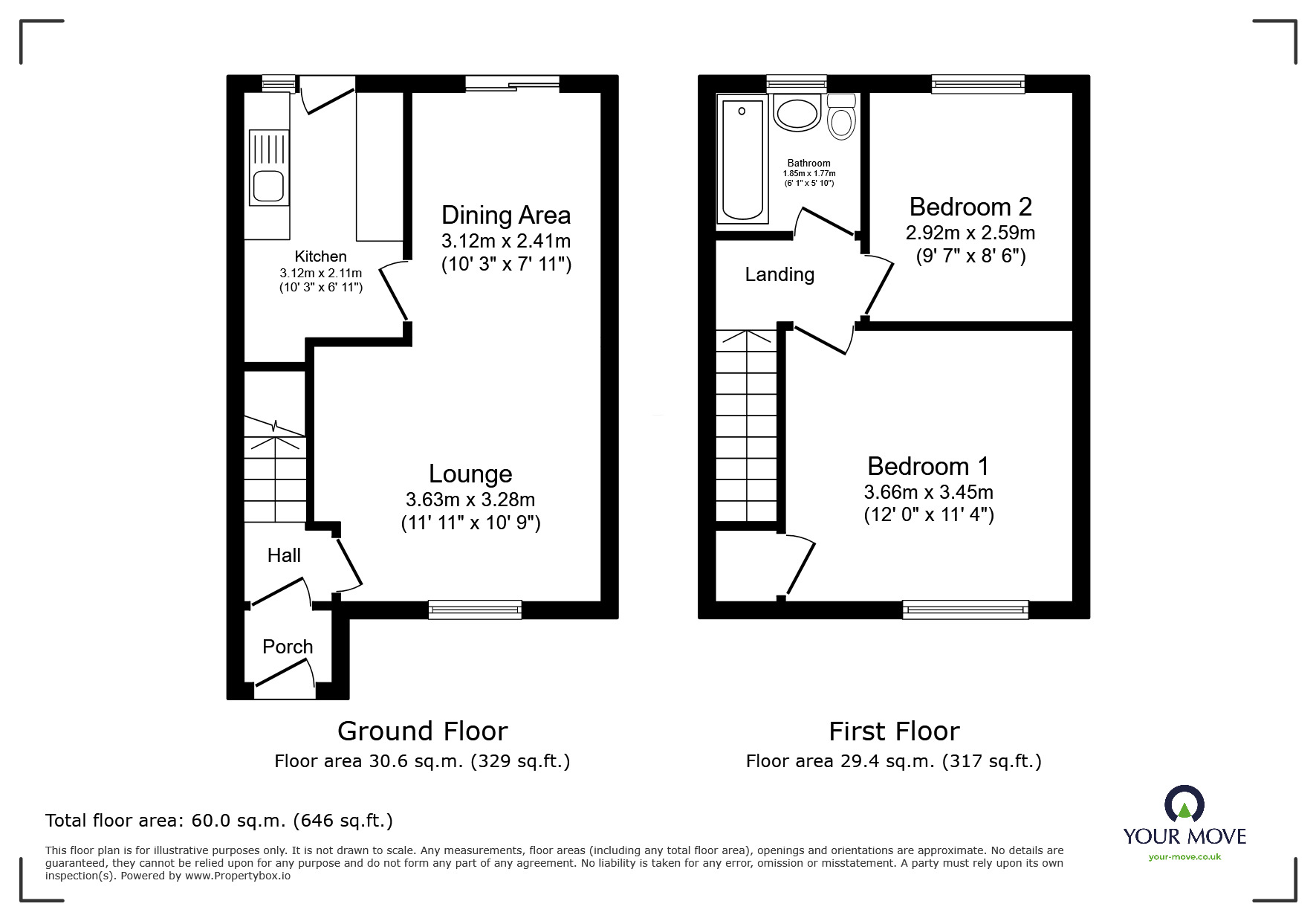 Floorplan of 2 bedroom Mid Terrace House for sale, Merton Road, Bearsted, Kent, ME15