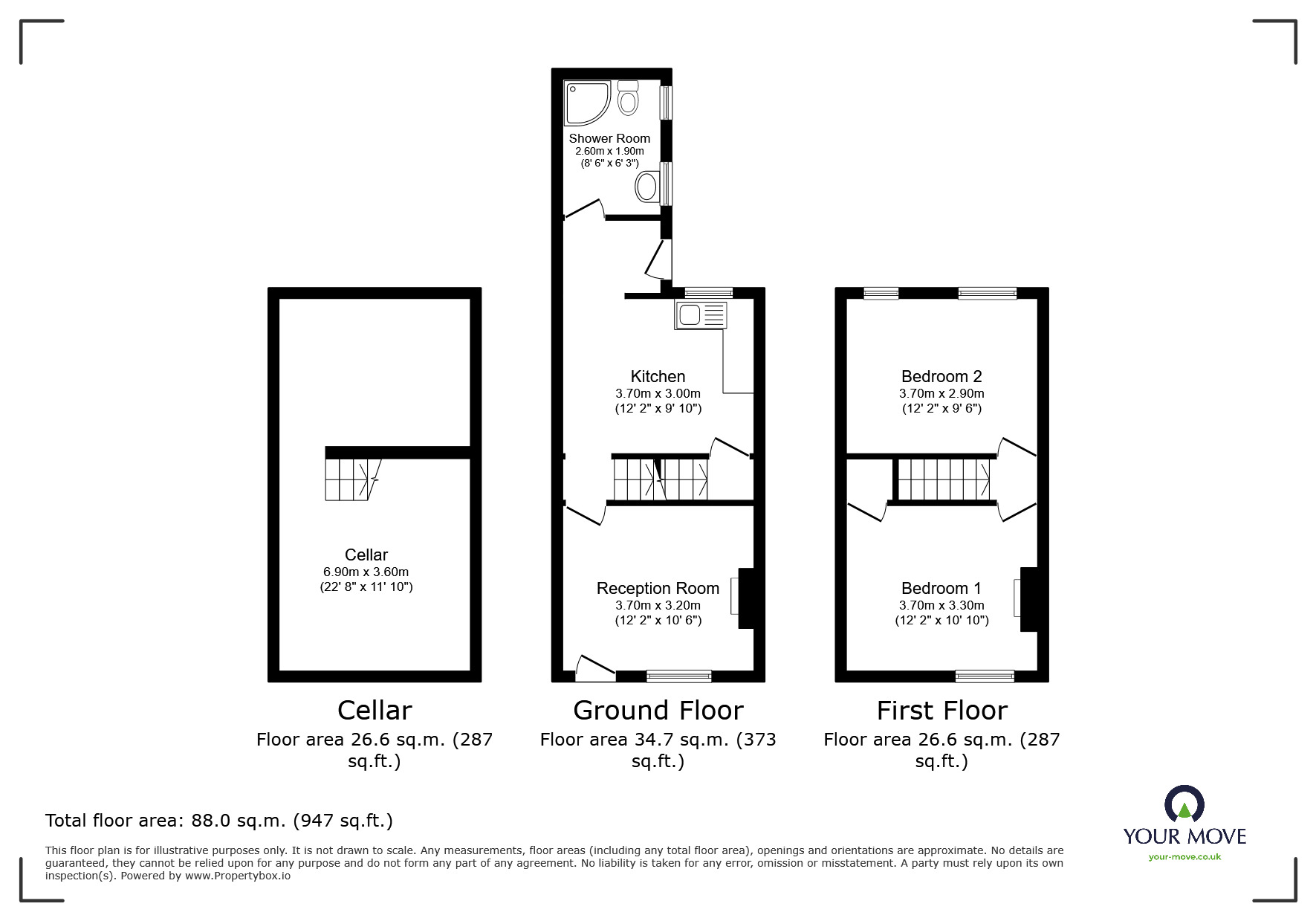 Floorplan of 2 bedroom Mid Terrace House for sale, Grecian Street, Maidstone, Kent, ME14