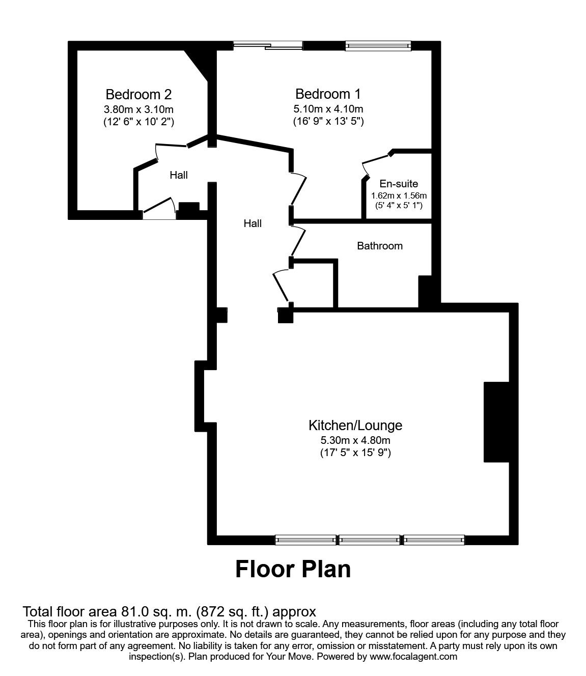 Floorplan of 2 bedroom  Flat for sale, Bower Terrace, Maidstone, Kent, ME16