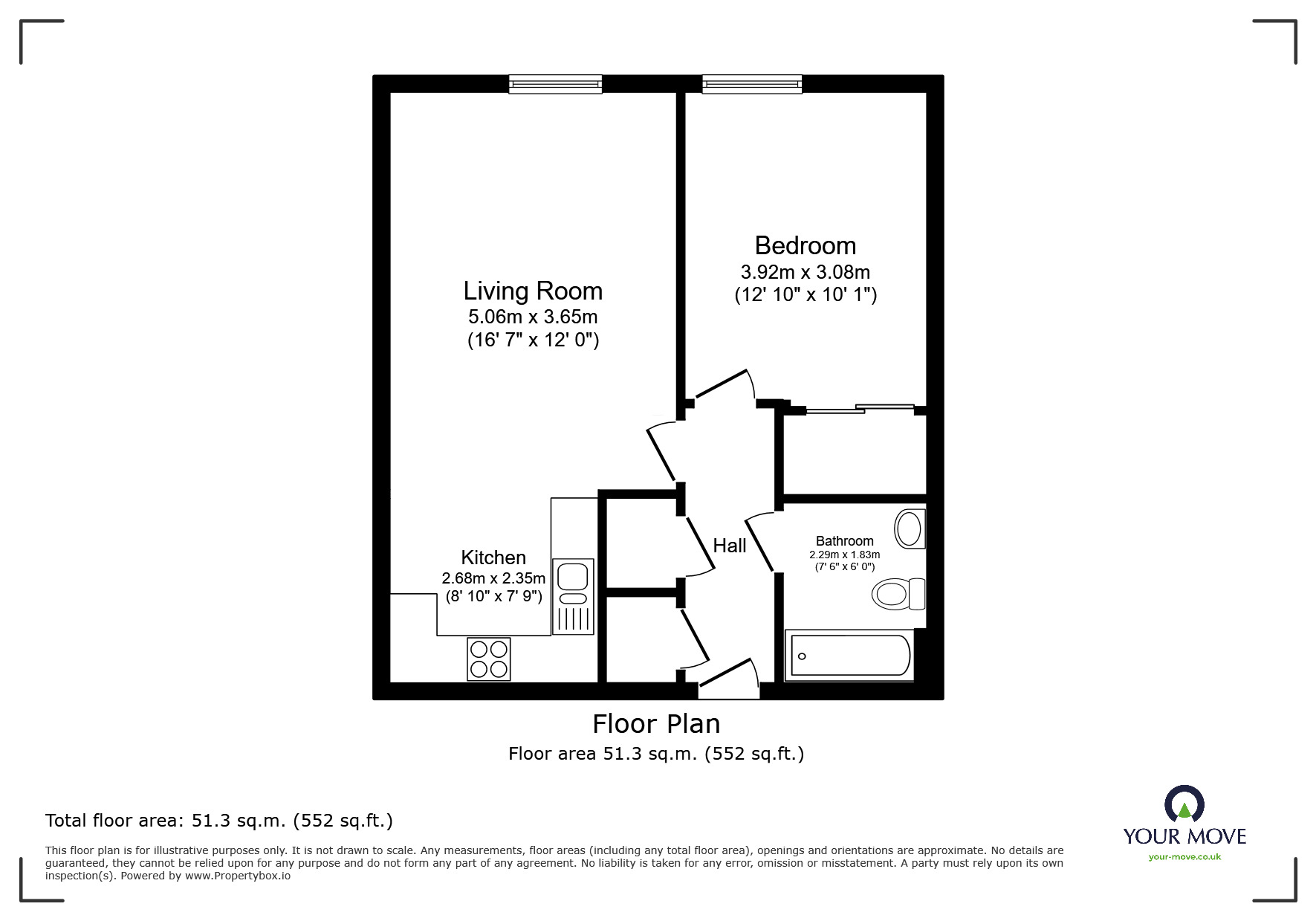 Floorplan of 1 bedroom  Flat for sale, Hughenden Reach, Tovil, Kent, ME15