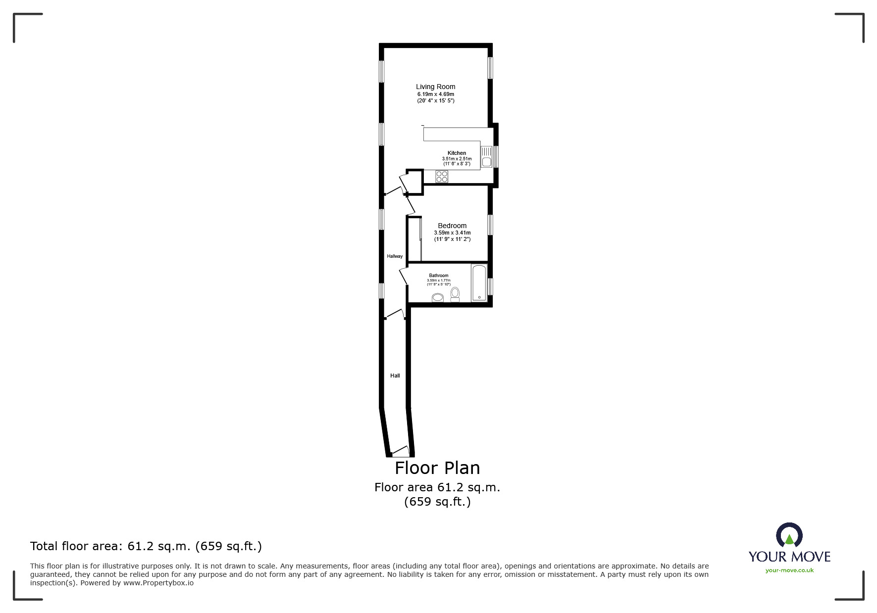 Floorplan of 1 bedroom  Flat for sale, Old School Place, Maidstone, Kent, ME14