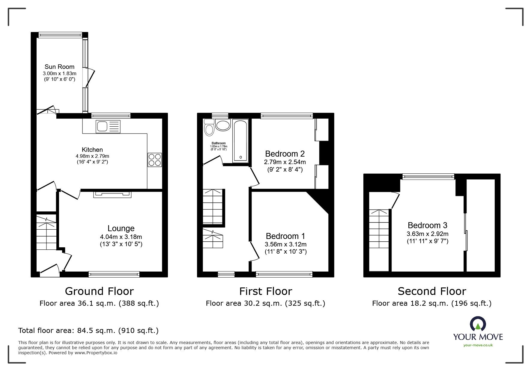 Floorplan of 3 bedroom Mid Terrace House for sale, Bimbury Lane, Detling, Kent, ME14