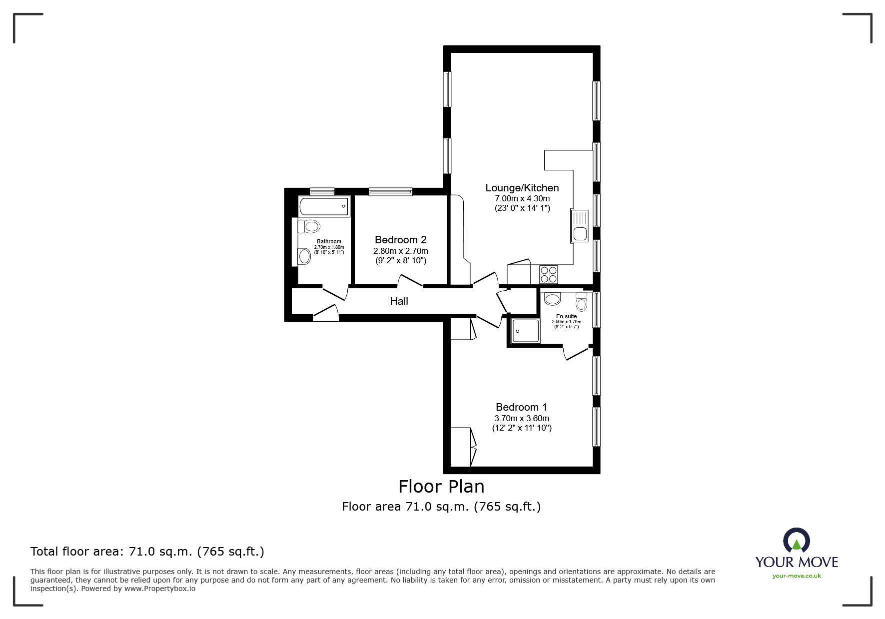 Floorplan of 2 bedroom  Flat for sale, Fairfax Court, Church Street, Kent, ME14