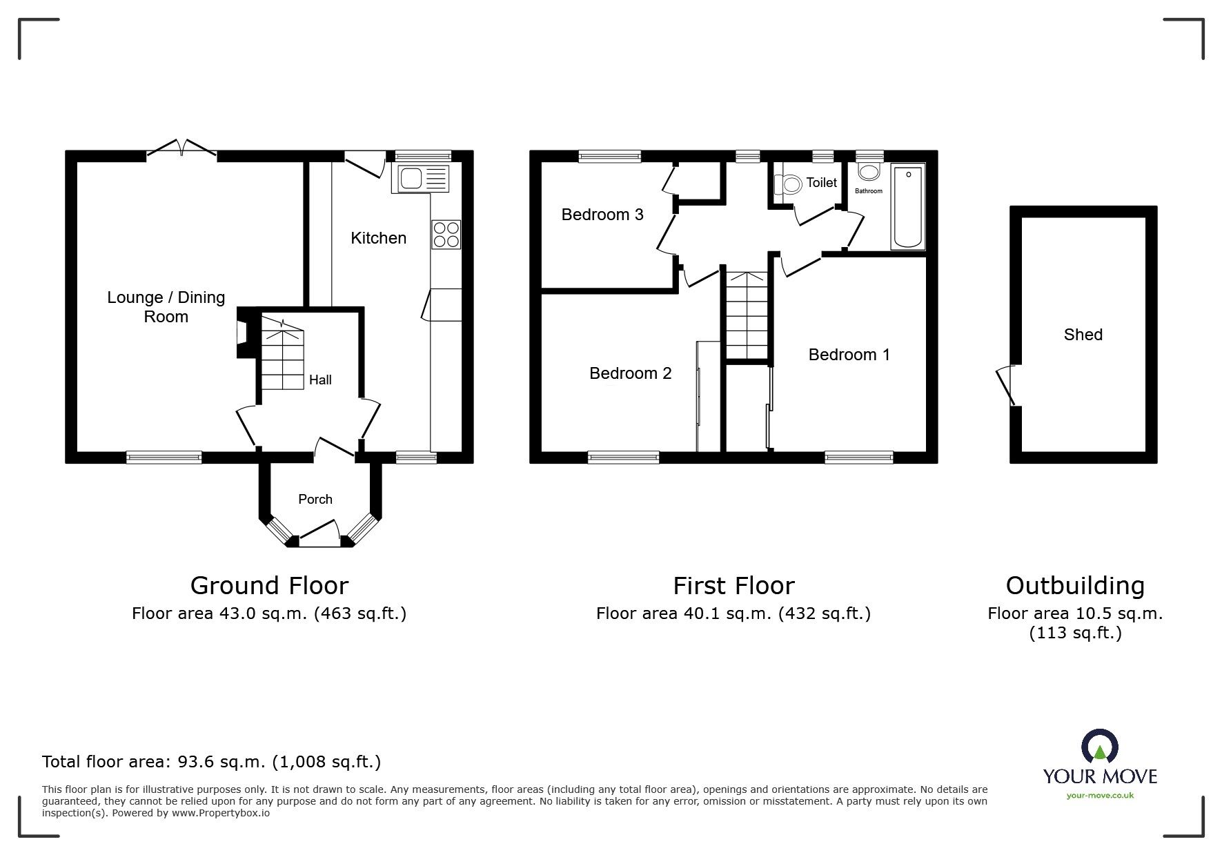 Floorplan of 3 bedroom End Terrace House for sale, Cornwall Close, Maidstone, Kent, ME15