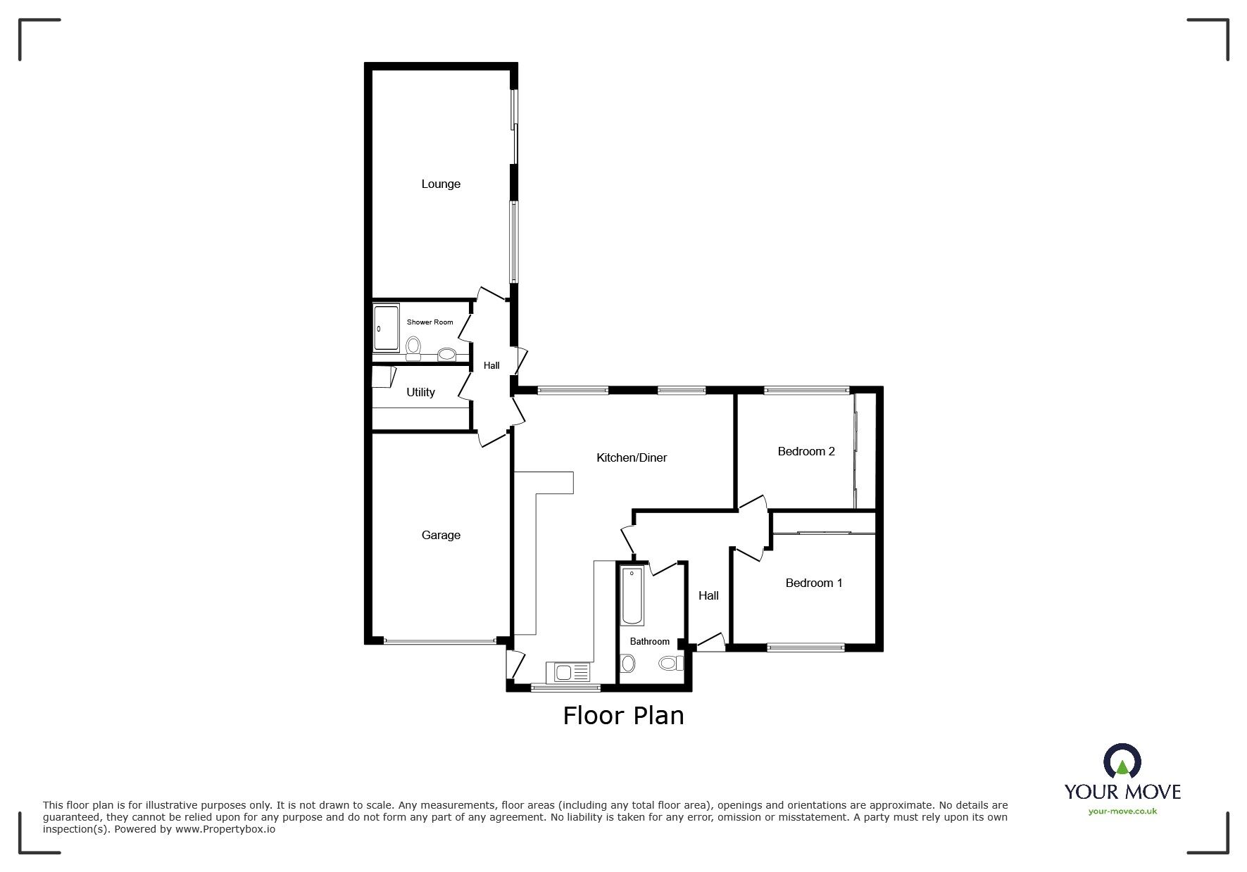 Floorplan of 2 bedroom Semi Detached Bungalow for sale, Heathfield, Langley, Kent, ME17