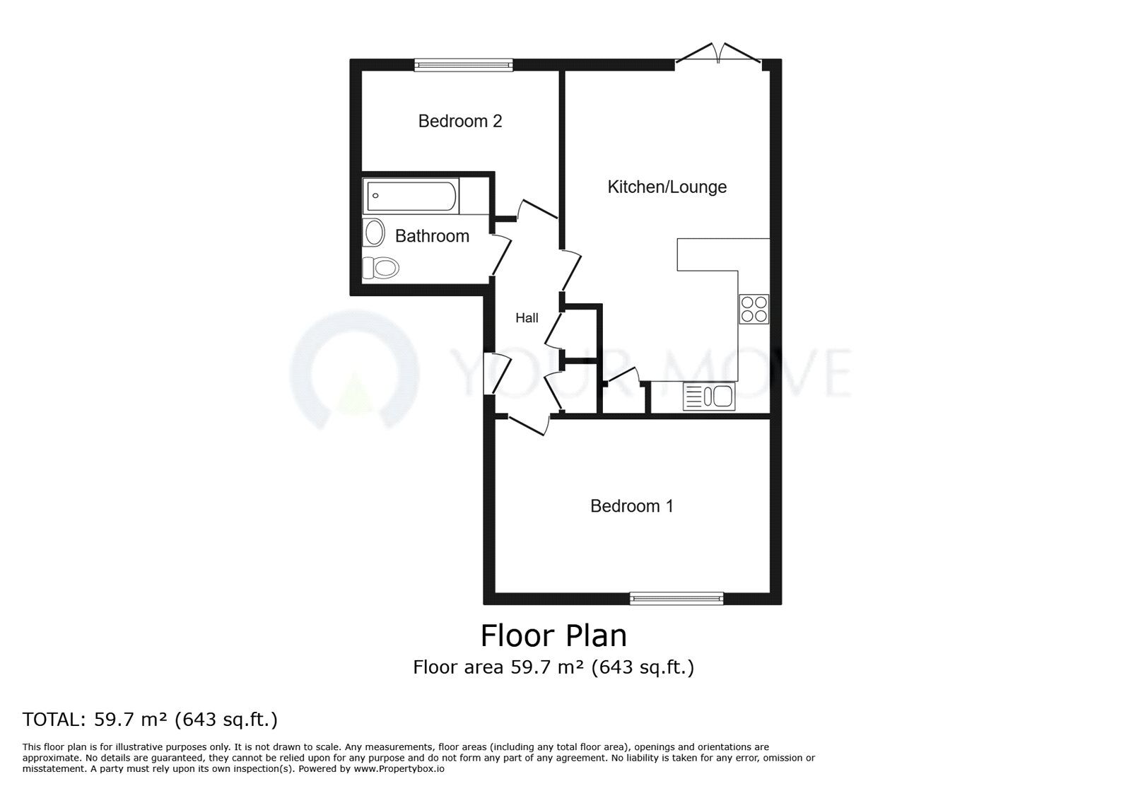 Floorplan of 2 bedroom  Flat for sale, Brunell Close, Maidstone, Kent, ME16
