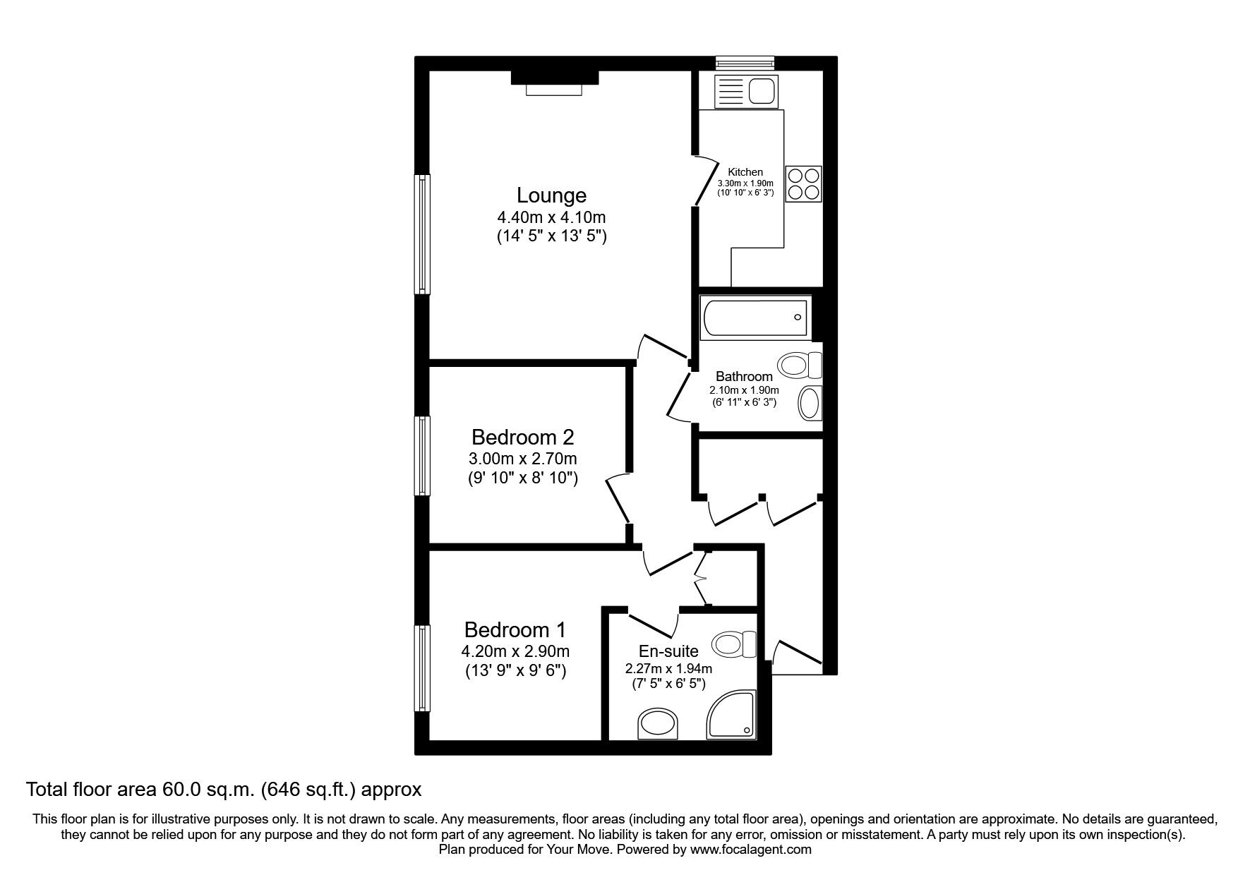 Floorplan of 2 bedroom Flat for sale, Bodiam Court, Maidstone, Kent, ME16
