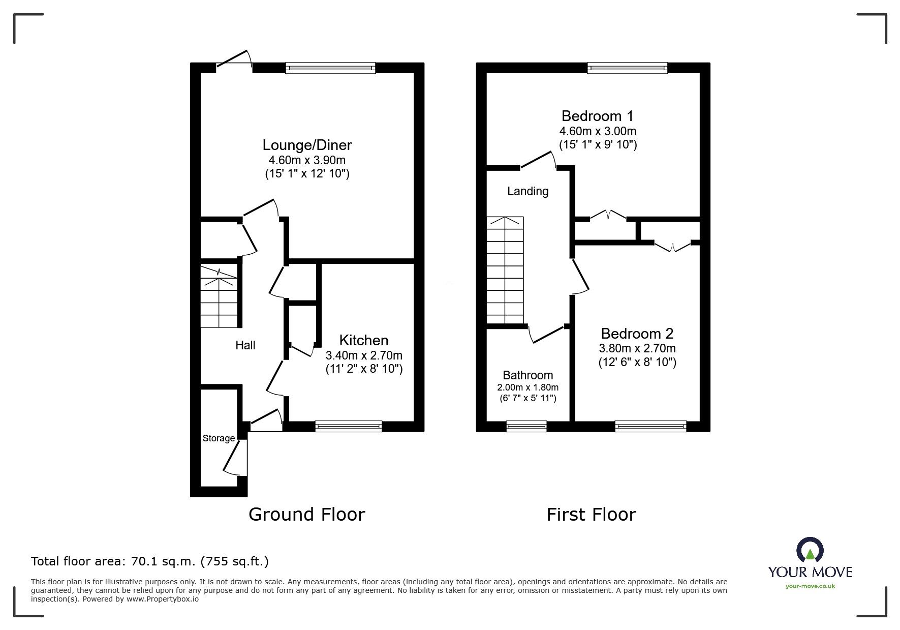 Floorplan of 2 bedroom End Terrace House for sale, Bicknor Road, Maidstone, Kent, ME15