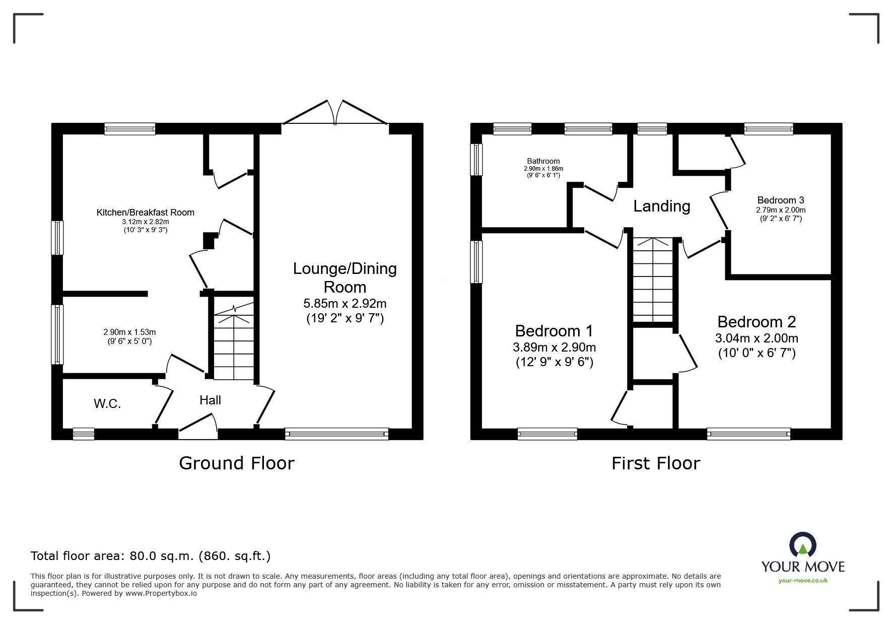 Floorplan of 3 bedroom Semi Detached House for sale, Wykeham Grove, Leeds, Kent, ME17