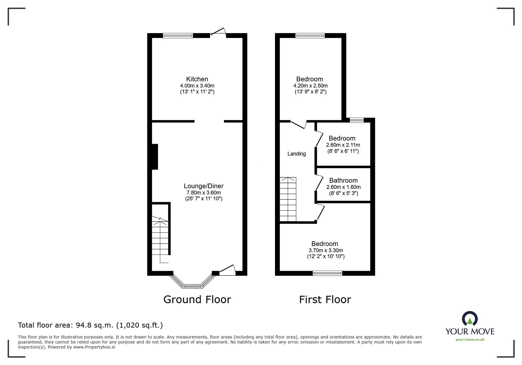Floorplan of 3 bedroom End Terrace House for sale, Beaconsfield Road, Maidstone, Kent, ME15