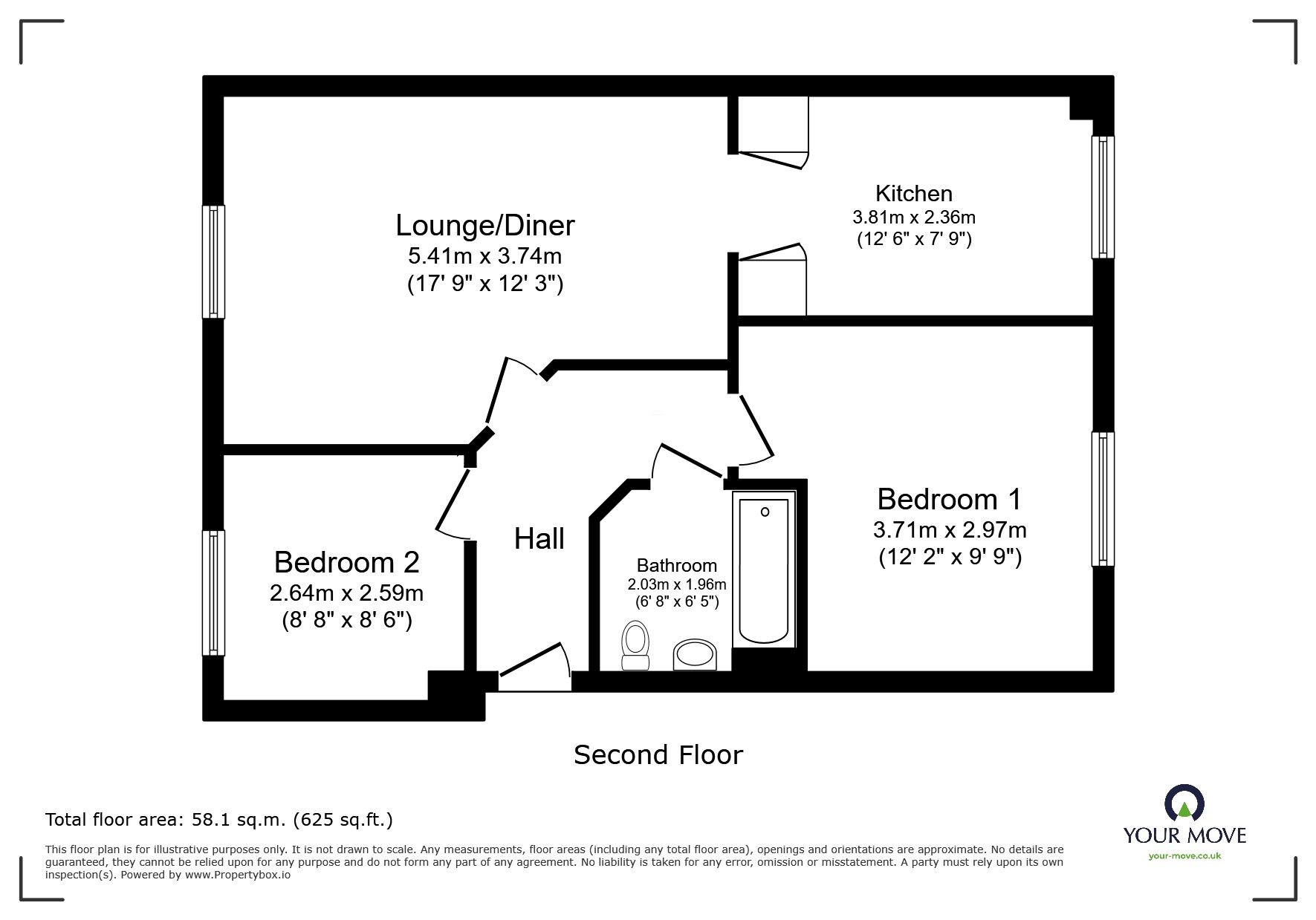 Floorplan of 2 bedroom Flat for sale, Hawkes Way, Maidstone, Kent, ME15