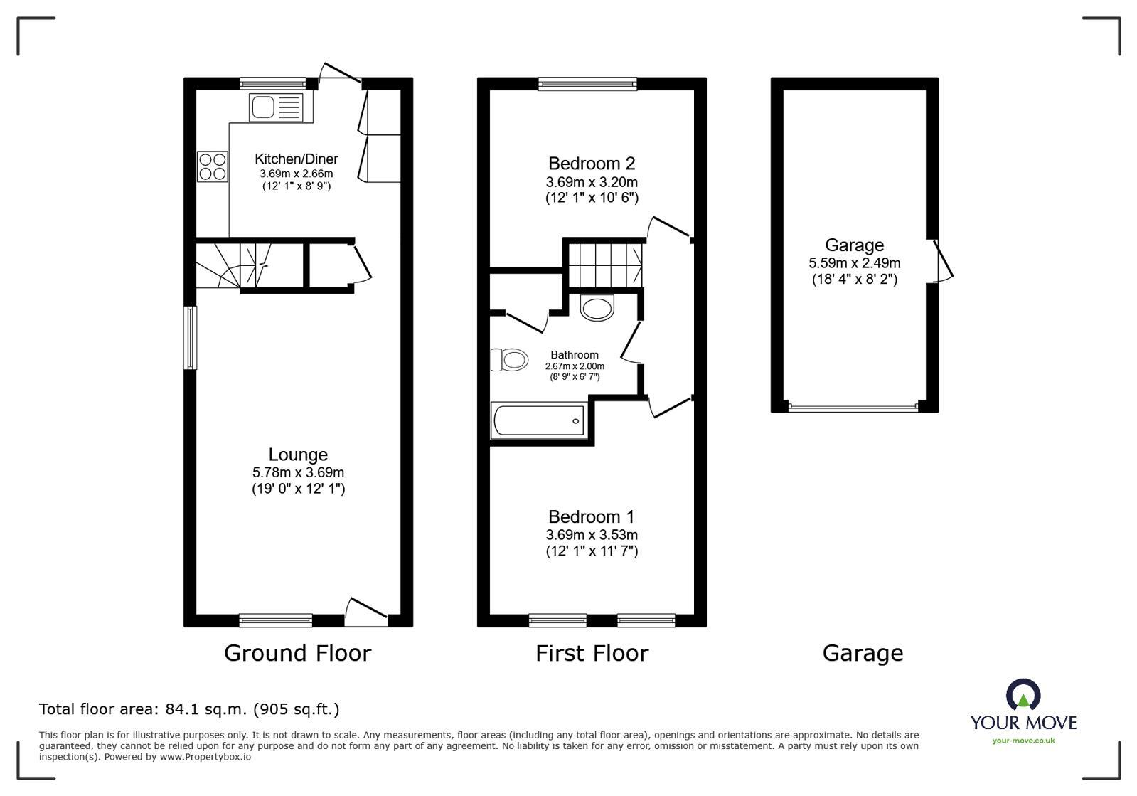Floorplan of 2 bedroom Semi Detached House for sale, Tom Joyce Close, Snodland, Kent, ME6