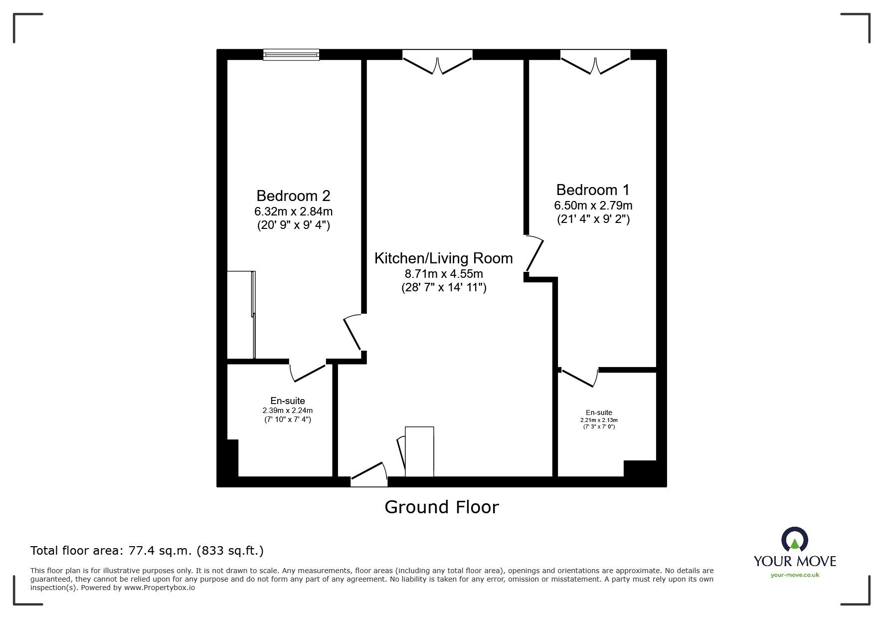 Floorplan of 2 bedroom Flat for sale, Rosalind Drive, Maidstone, Kent, ME14