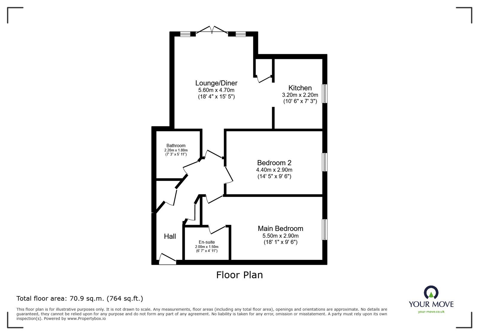 Floorplan of 2 bedroom Flat for sale, Hazlitt Drive, Maidstone, Kent, ME16