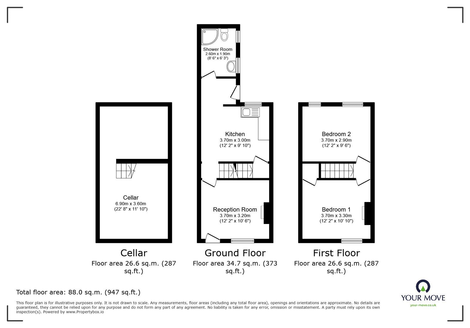 Floorplan of 2 bedroom Mid Terrace House for sale, Grecian Street, Maidstone, Kent, ME14
