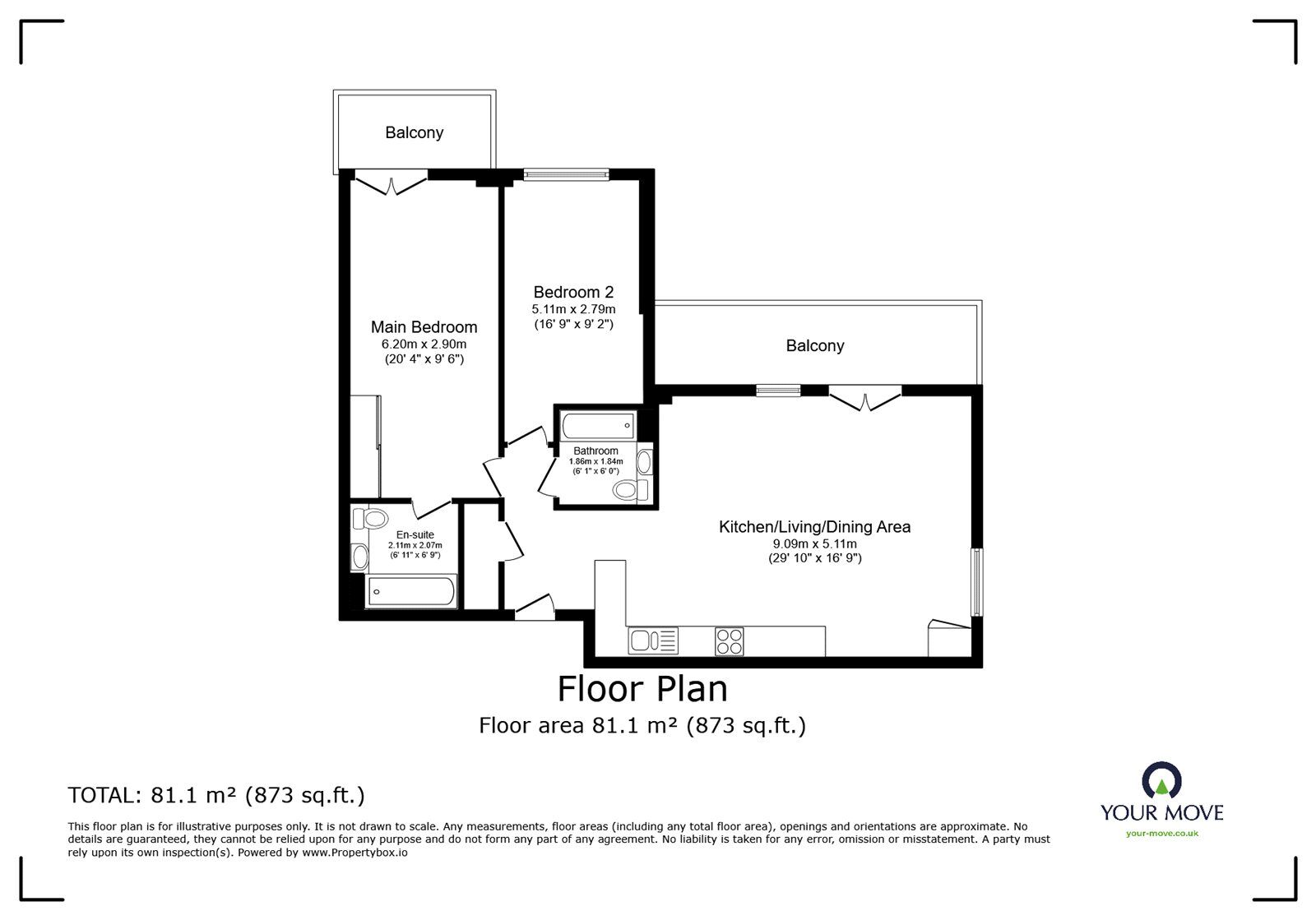 Floorplan of 2 bedroom Flat for sale, Rosalind Drive, Maidstone, Kent, ME14