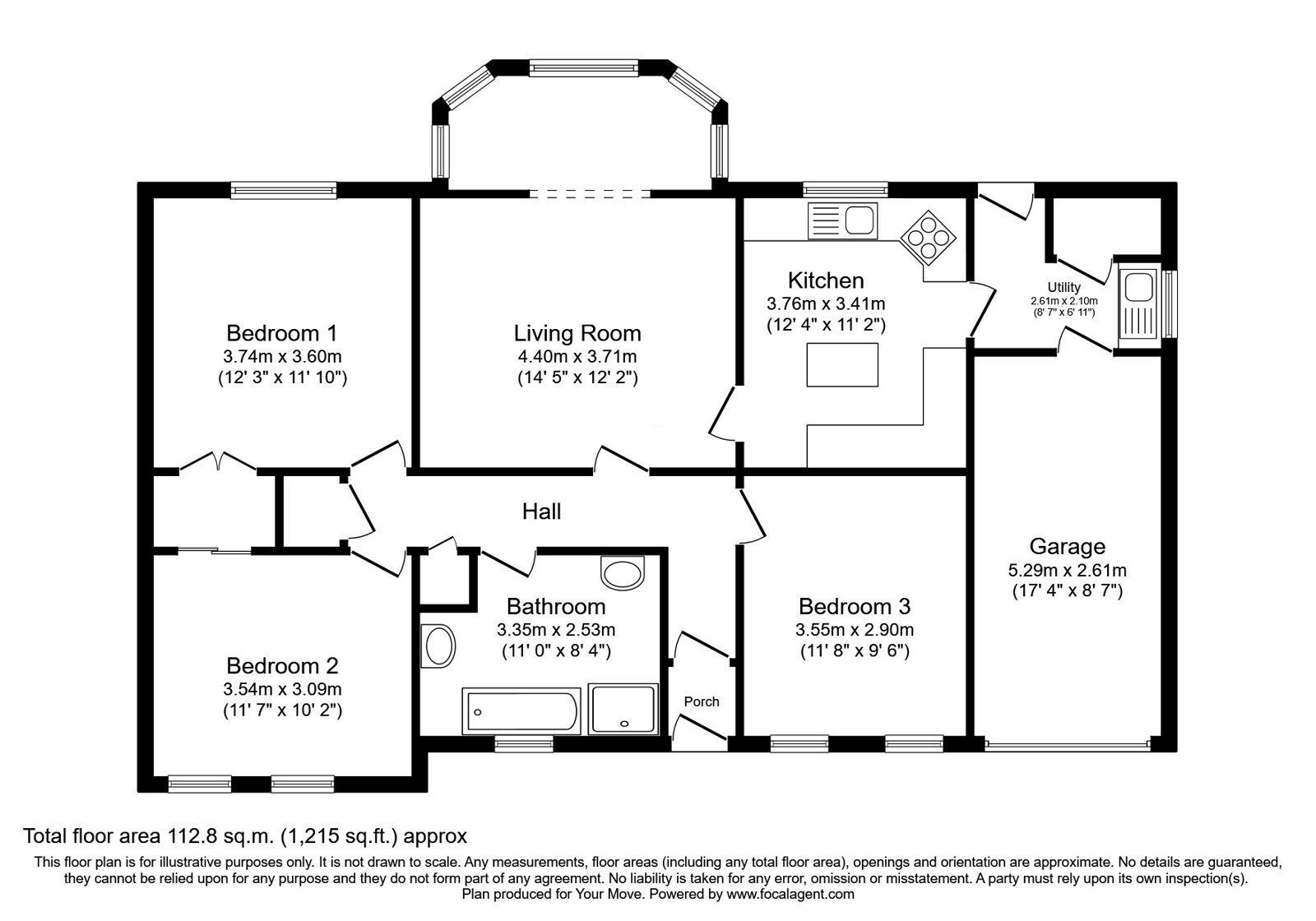 Floorplan of 3 bedroom Detached Bungalow for sale, Beachgate, Inverbervie, Aberdeenshire, DD10