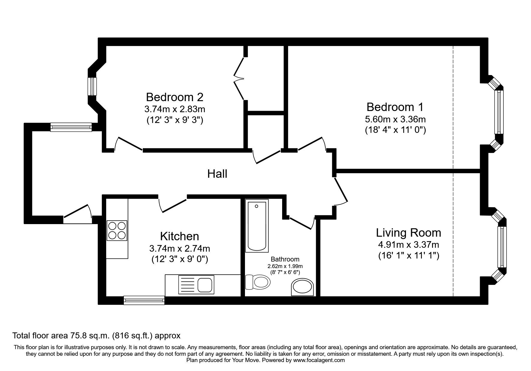 Floorplan of 2 bedroom  Flat for sale, Castle Place, Montrose, Angus, DD10