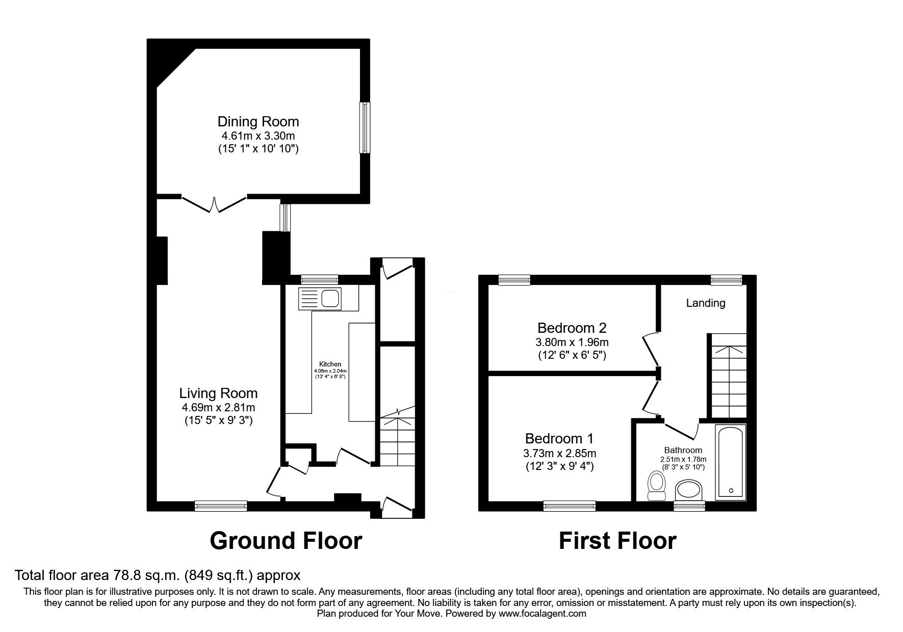Floorplan of 2 bedroom Mid Terrace House for sale, Monboddo Street, Auchenblae, Aberdeenshire, AB30