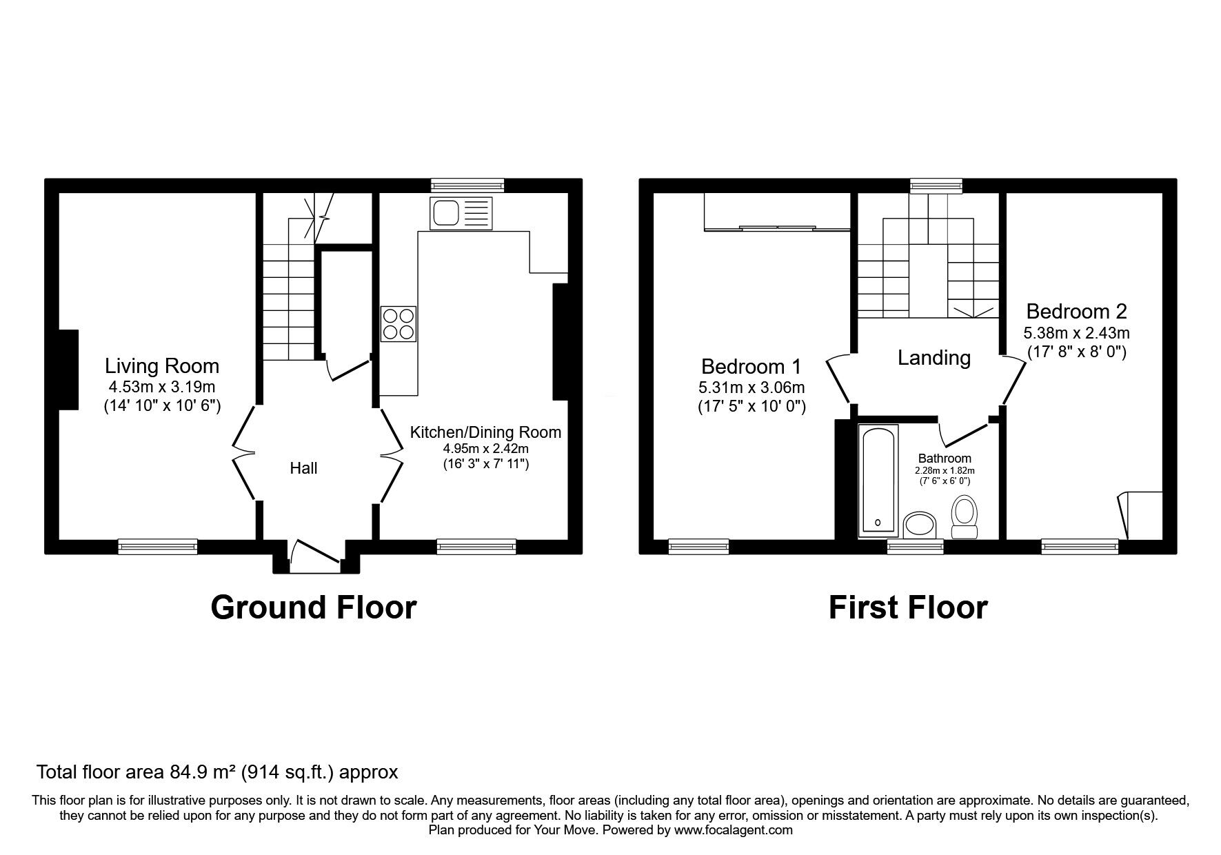 Floorplan of 2 bedroom Semi Detached House for sale, Harbour Place, Johnshaven, Aberdeenshire, DD10