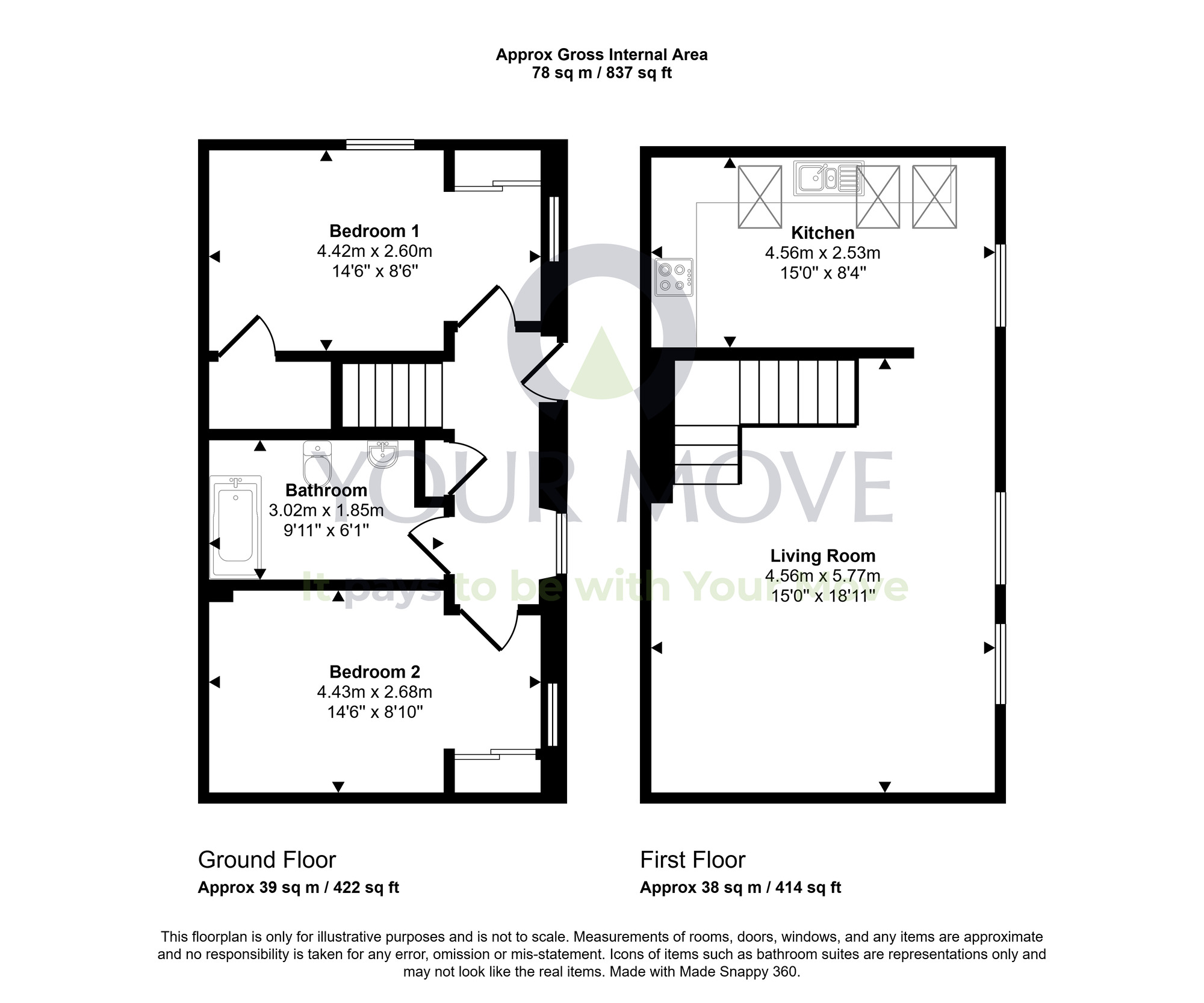 Floorplan of 2 bedroom Mid Terrace House for sale, Bisset Lane, Laurencekirk, Aberdeenshire, AB30