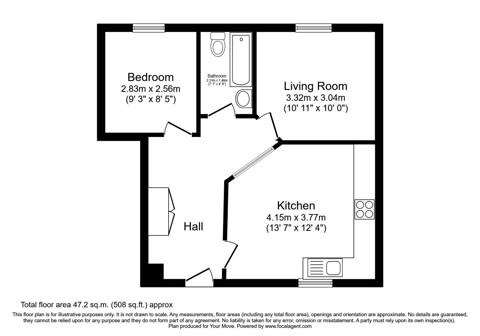 Floorplan of 1 bedroom  Flat for sale, Carnegie Street, Montrose, Angus, DD10