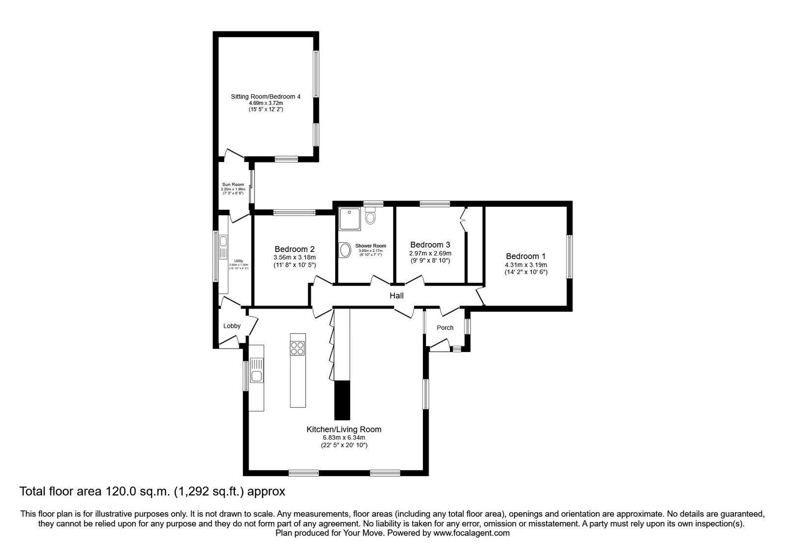 Floorplan of 4 bedroom Detached Bungalow for sale, Double Dykes, Brechin, Angus, DD9