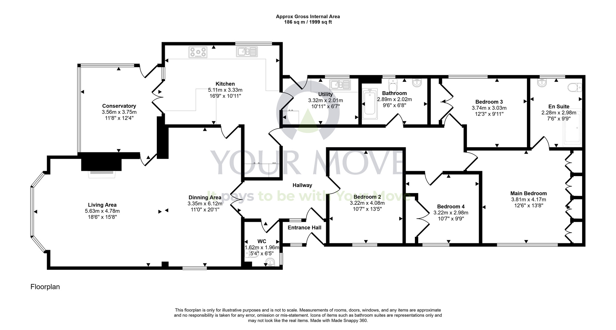 Floorplan of 4 bedroom Detached Bungalow for sale, Fordoun, Laurencekirk, Aberdeenshire, AB30