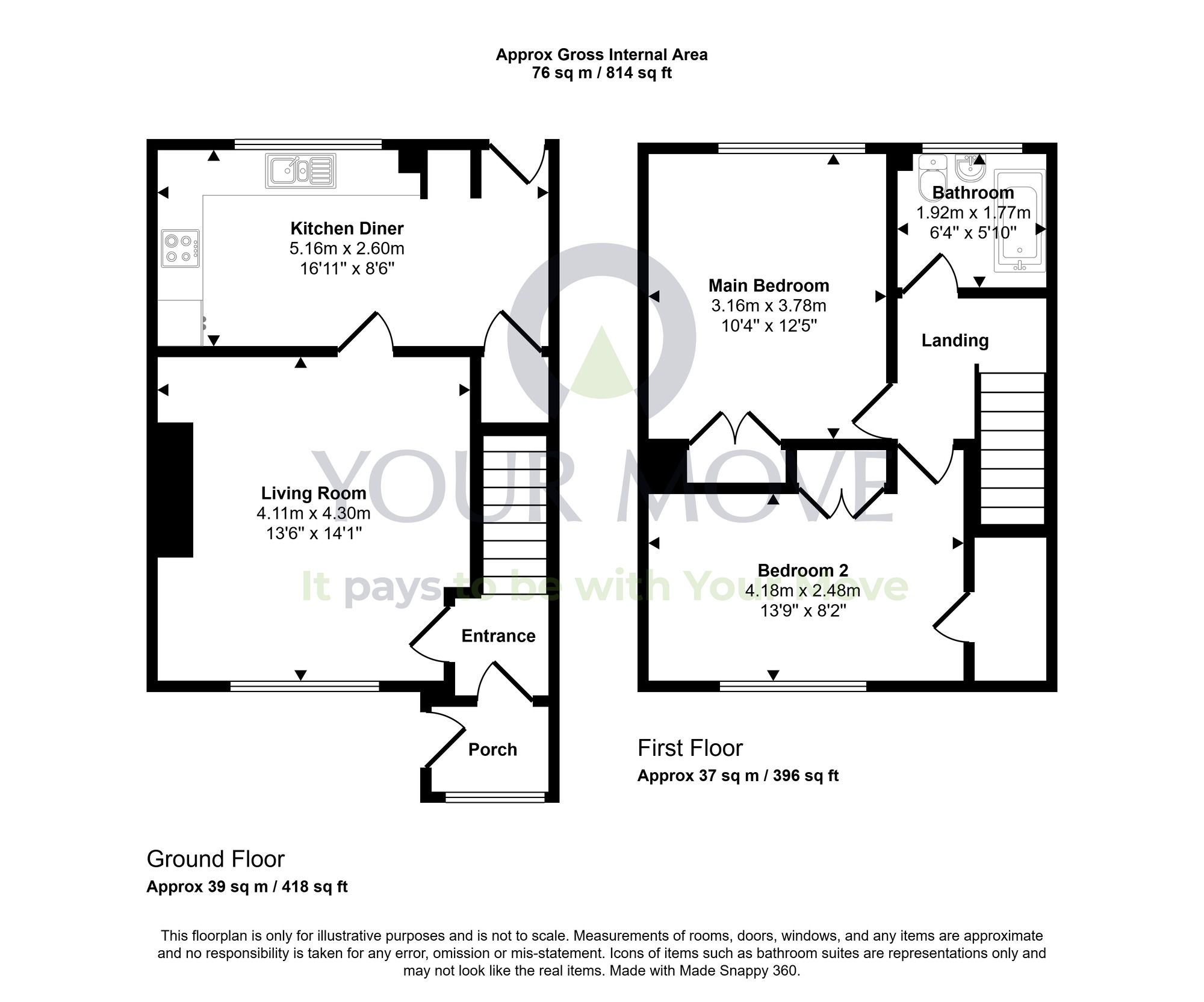Floorplan of 2 bedroom Mid Terrace House for sale, Hill Road, Hillside, Angus, DD10