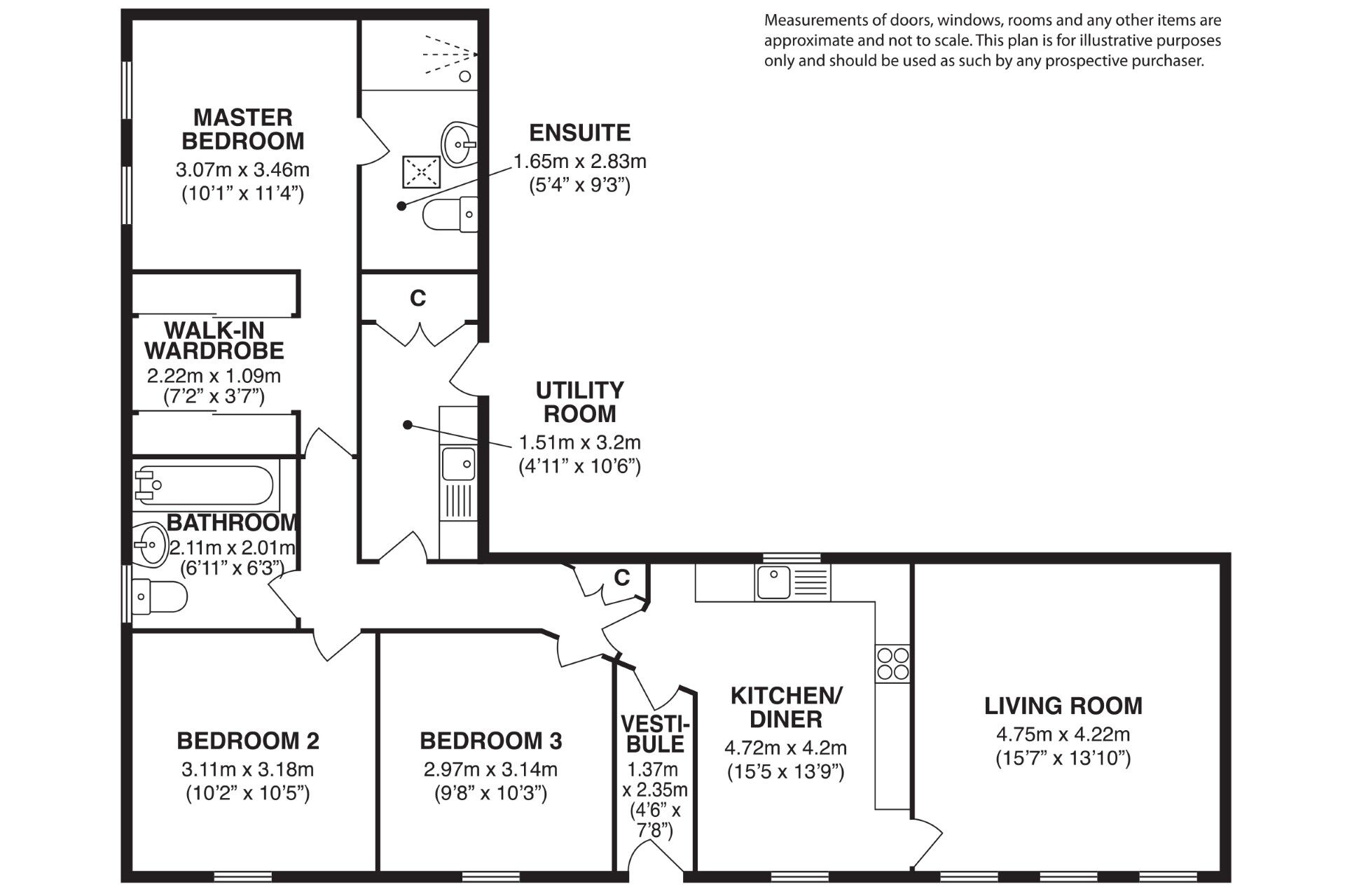 Floorplan of 3 bedroom Semi Detached Bungalow for sale, Fordoun, Laurencekirk, Aberdeenshire, AB30