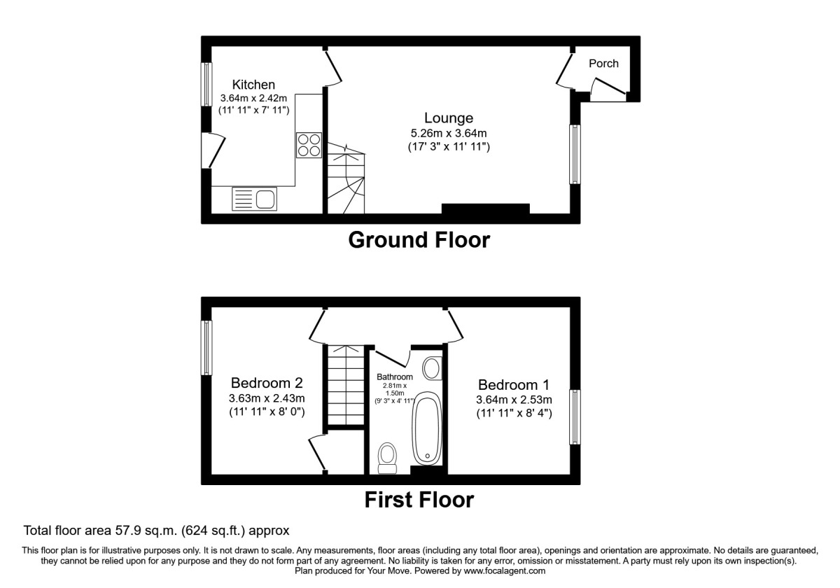 Floorplan of 2 bedroom Mid Terrace House to rent, Washbourne Close, Plymouth, PL1