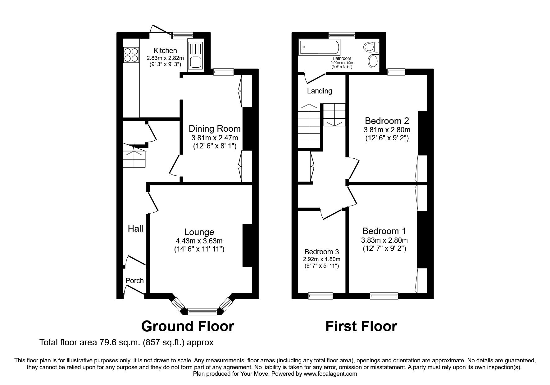 Floorplan of 3 bedroom Mid Terrace House to rent, Cotehele Avenue, Keyham, Devon, PL2
