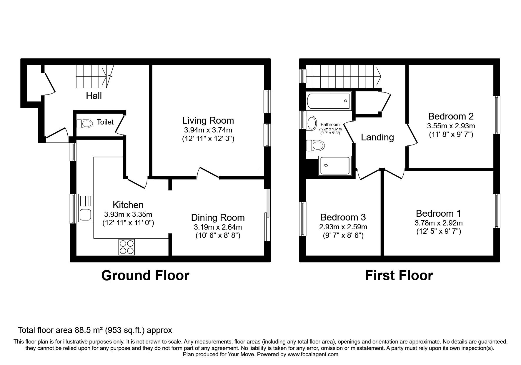 Floorplan of 3 bedroom End Terrace House for sale, Pendeen Crescent, Devon, PL6