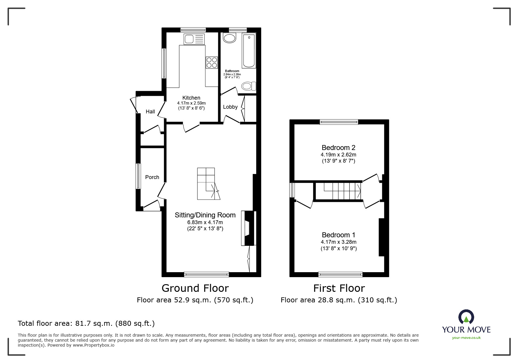 Floorplan of 2 bedroom Semi Detached House for sale, Pridham Lane, Plymouth, Devon, PL2