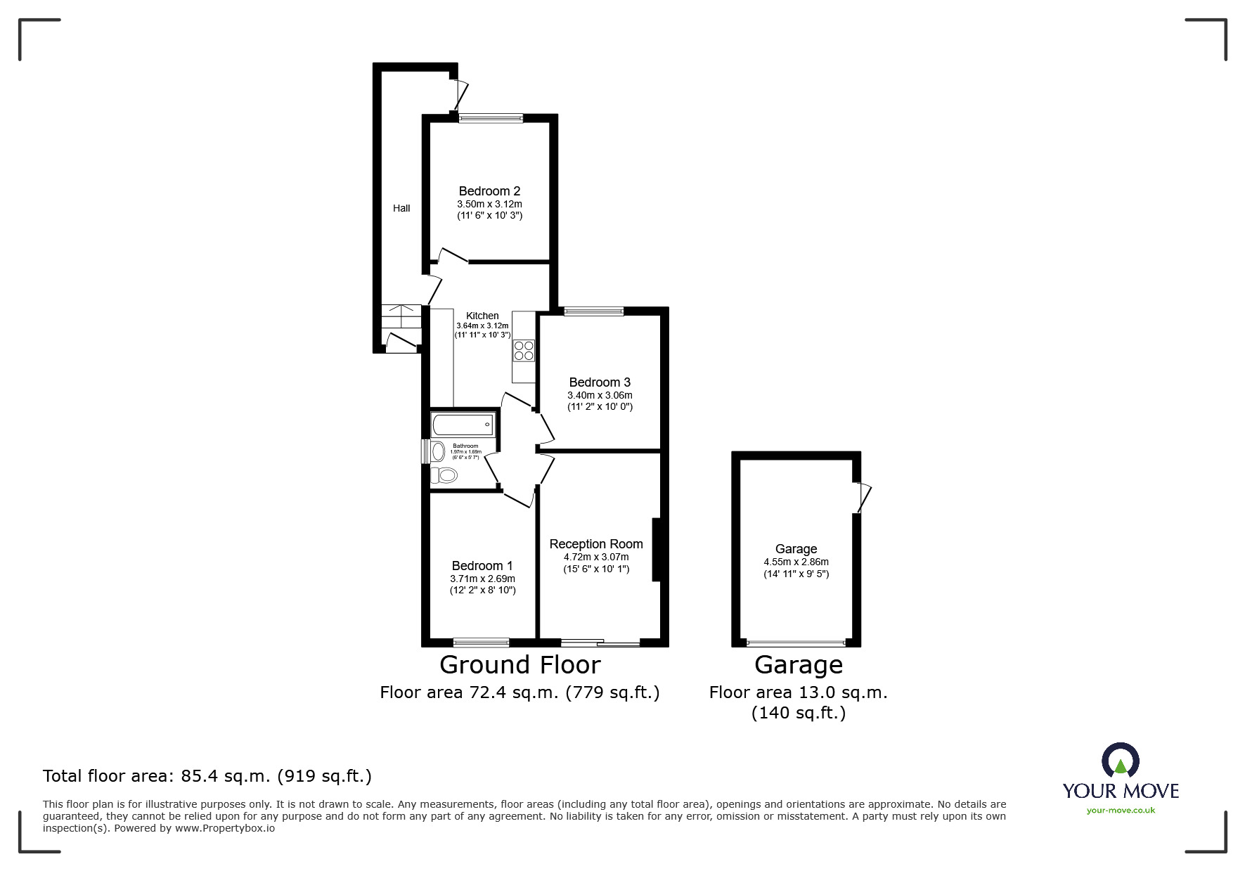 Floorplan of 3 bedroom Semi Detached Bungalow for sale, Carbeile Road, Torpoint, Cornwall, PL11