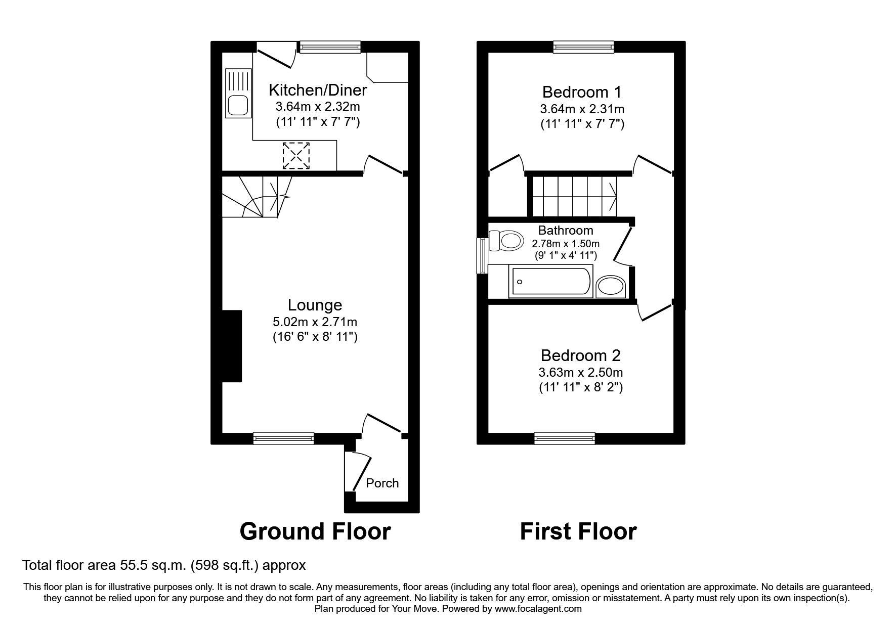 Floorplan of 2 bedroom Semi Detached House to rent, Luxton Road, Ogwell, Devon, TQ12