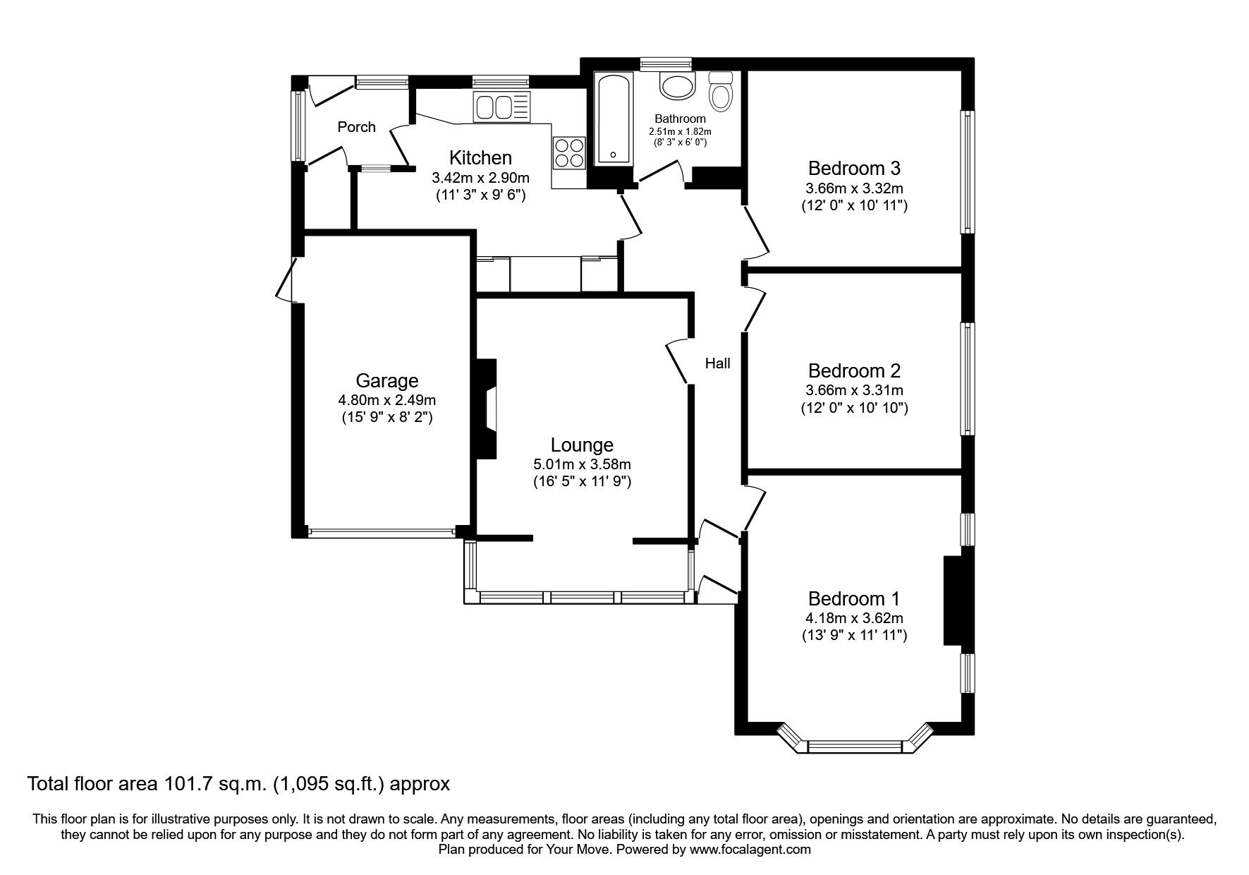 Floorplan of 3 bedroom Detached Bungalow to rent, Fairfield Road, Kingskerswell, Devon, TQ12