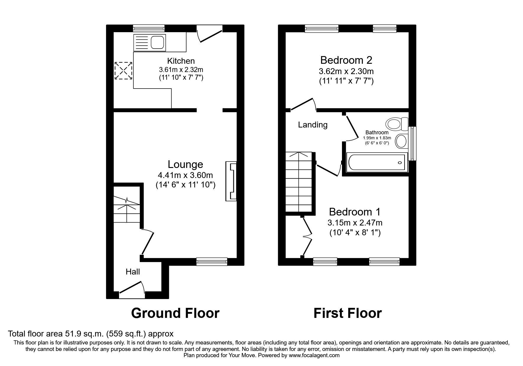 Floorplan of 2 bedroom End Terrace House to rent, Woodmere Way, Kingsteignton, Devon, TQ12