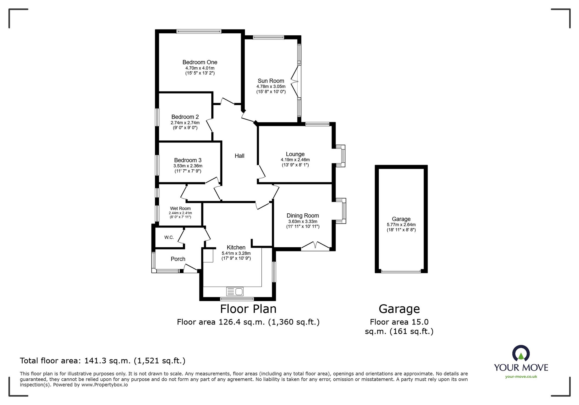 Floorplan of 3 bedroom Detached Bungalow for sale, Coombesend Road, Kingsteignton, Devon, TQ12