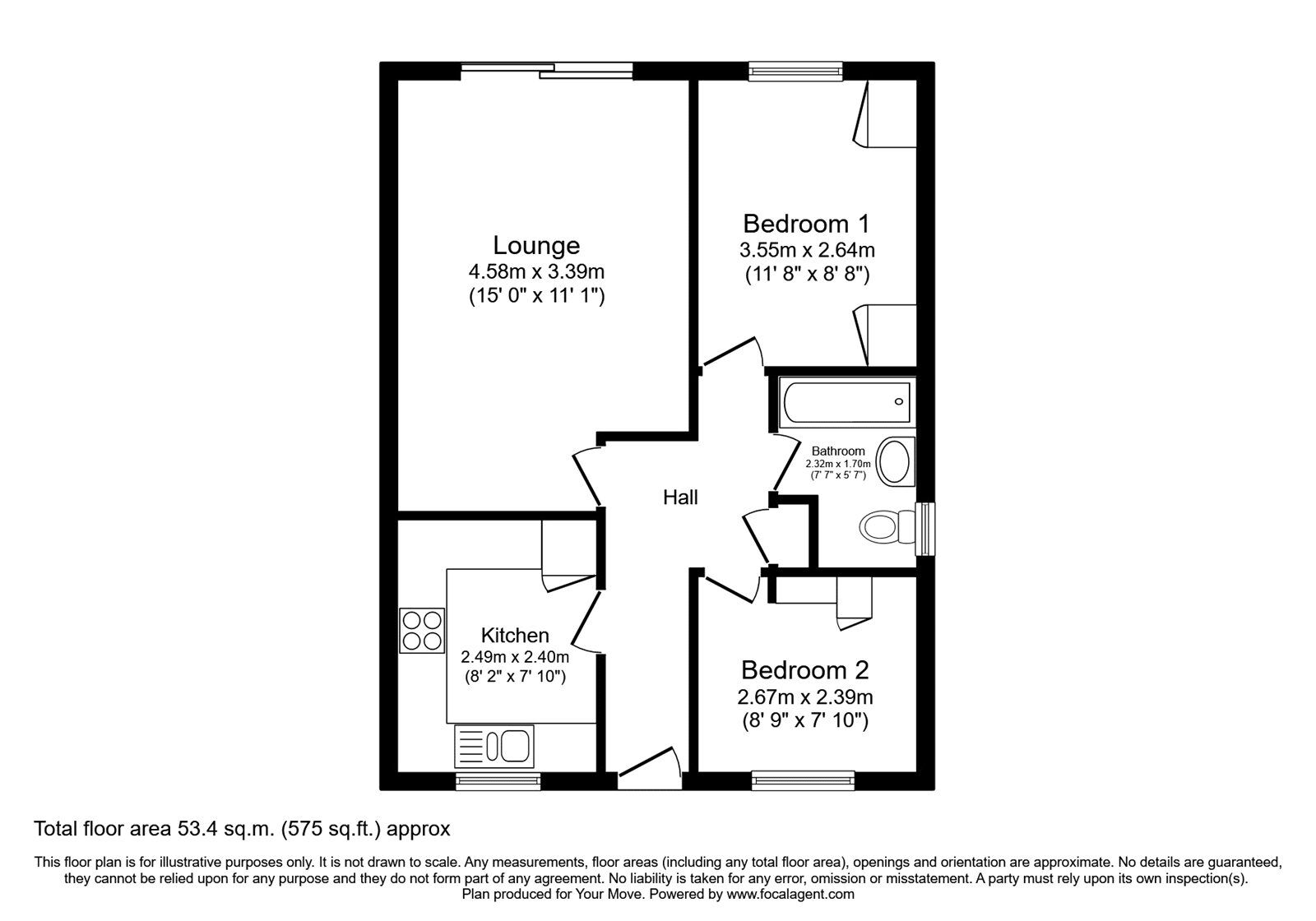 Floorplan of 2 bedroom Semi Detached Bungalow for sale, Emblett Drive, Newton Abbot, Devon, TQ12
