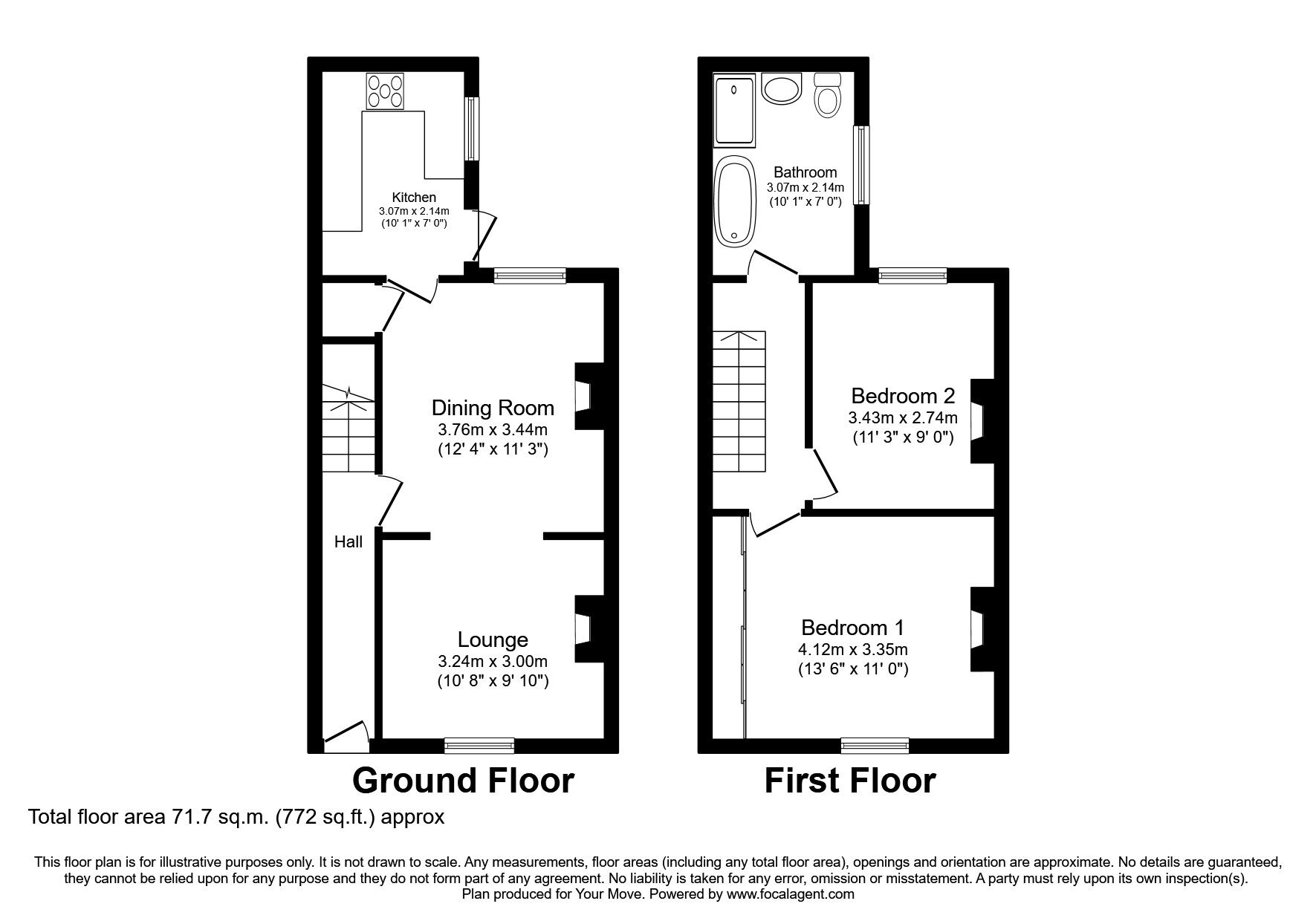Floorplan of 2 bedroom End Terrace House to rent, Bowden Hill, Newton Abbot, Devon, TQ12